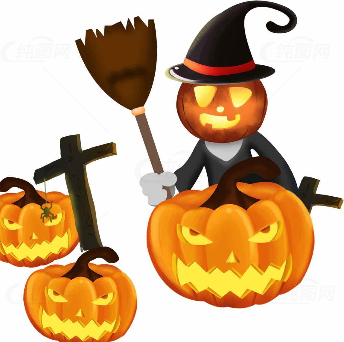 万圣节南瓜灯与巫师插画图片素材