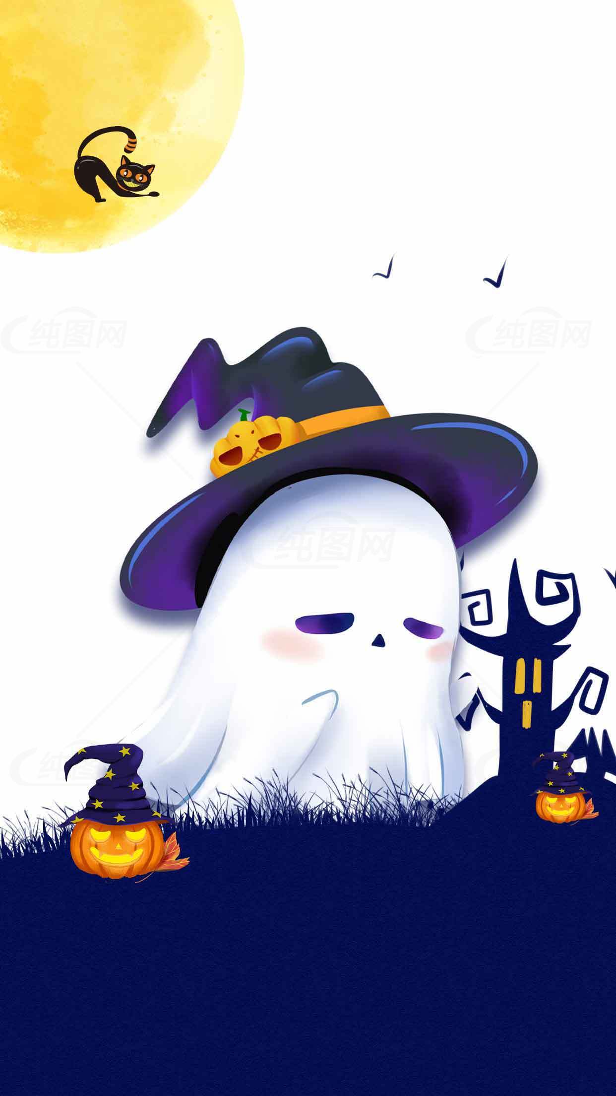可爱万圣节幽灵插画图片SEO标题素材