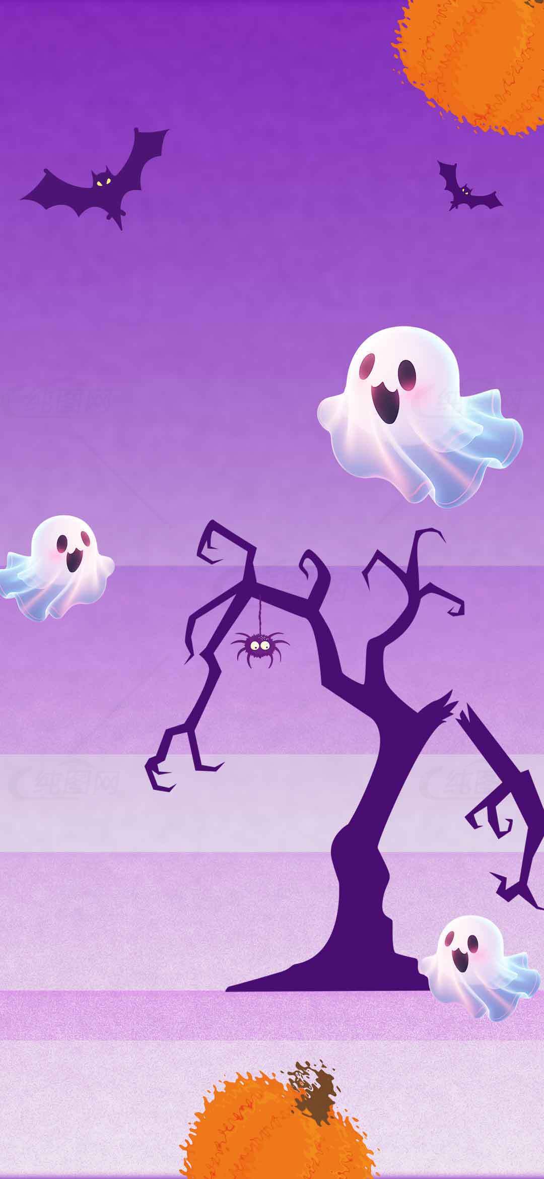万圣节紫色幽灵主题背景图片素材