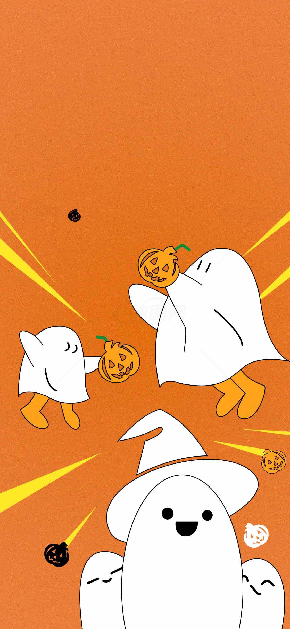 万圣节可爱幽灵与南瓜插画素材
