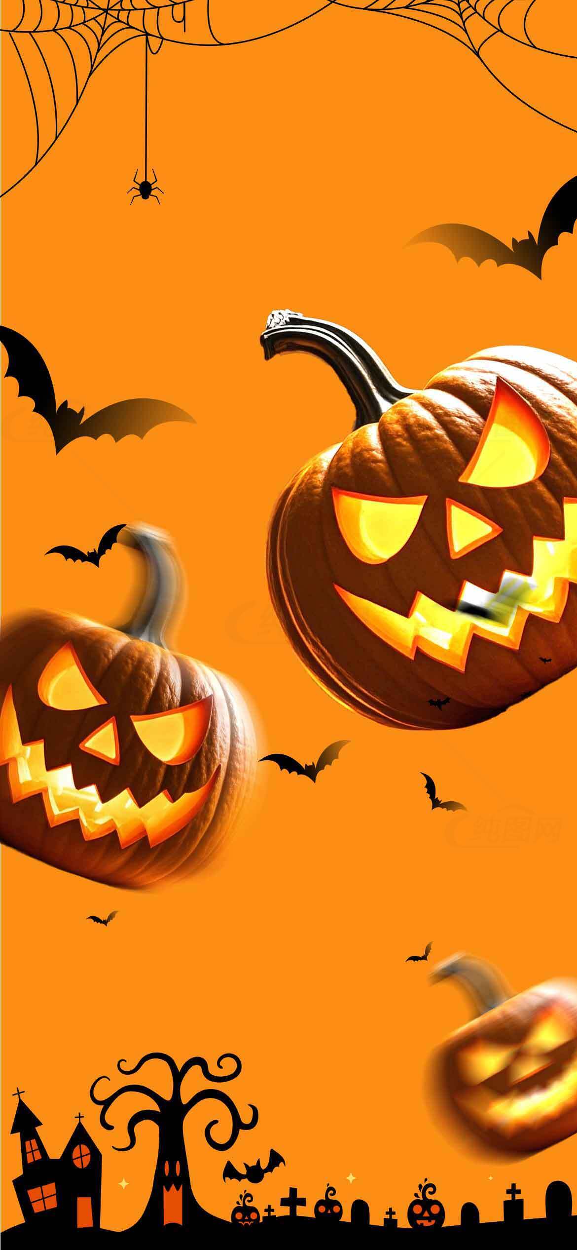 万圣节南瓜灯与蝙蝠主题背景图片素材