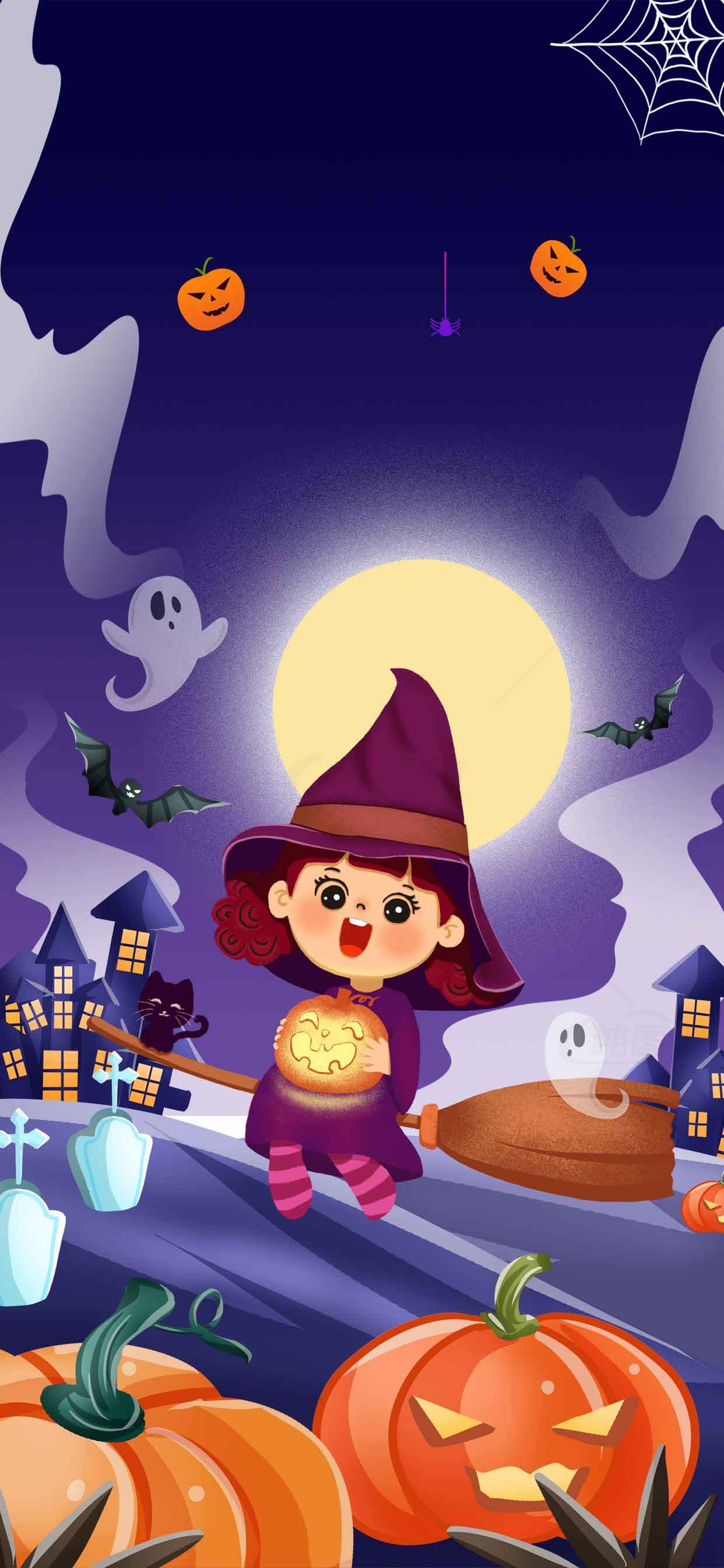 万圣节可爱女巫与南瓜插画素材