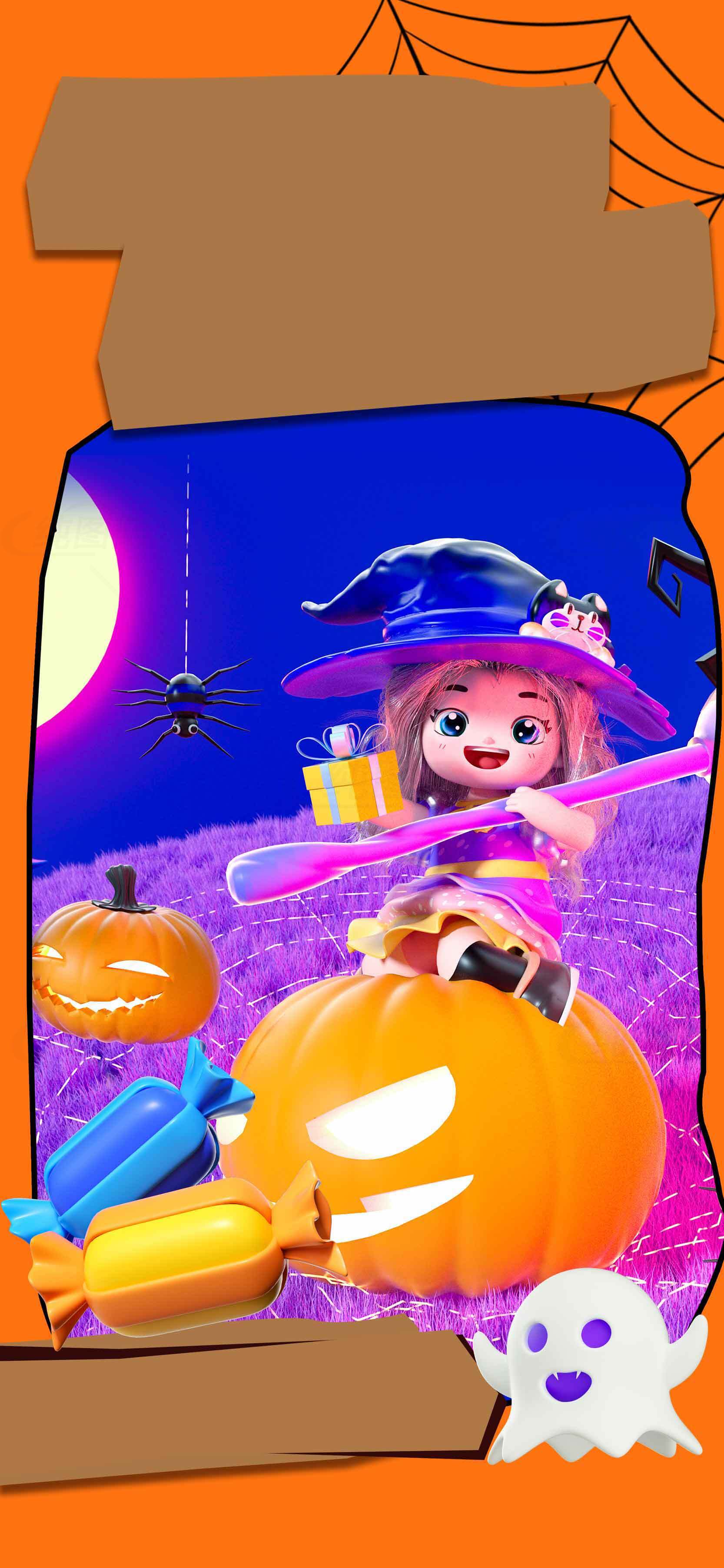 万圣节南瓜装饰与紫色背景创意设计素材