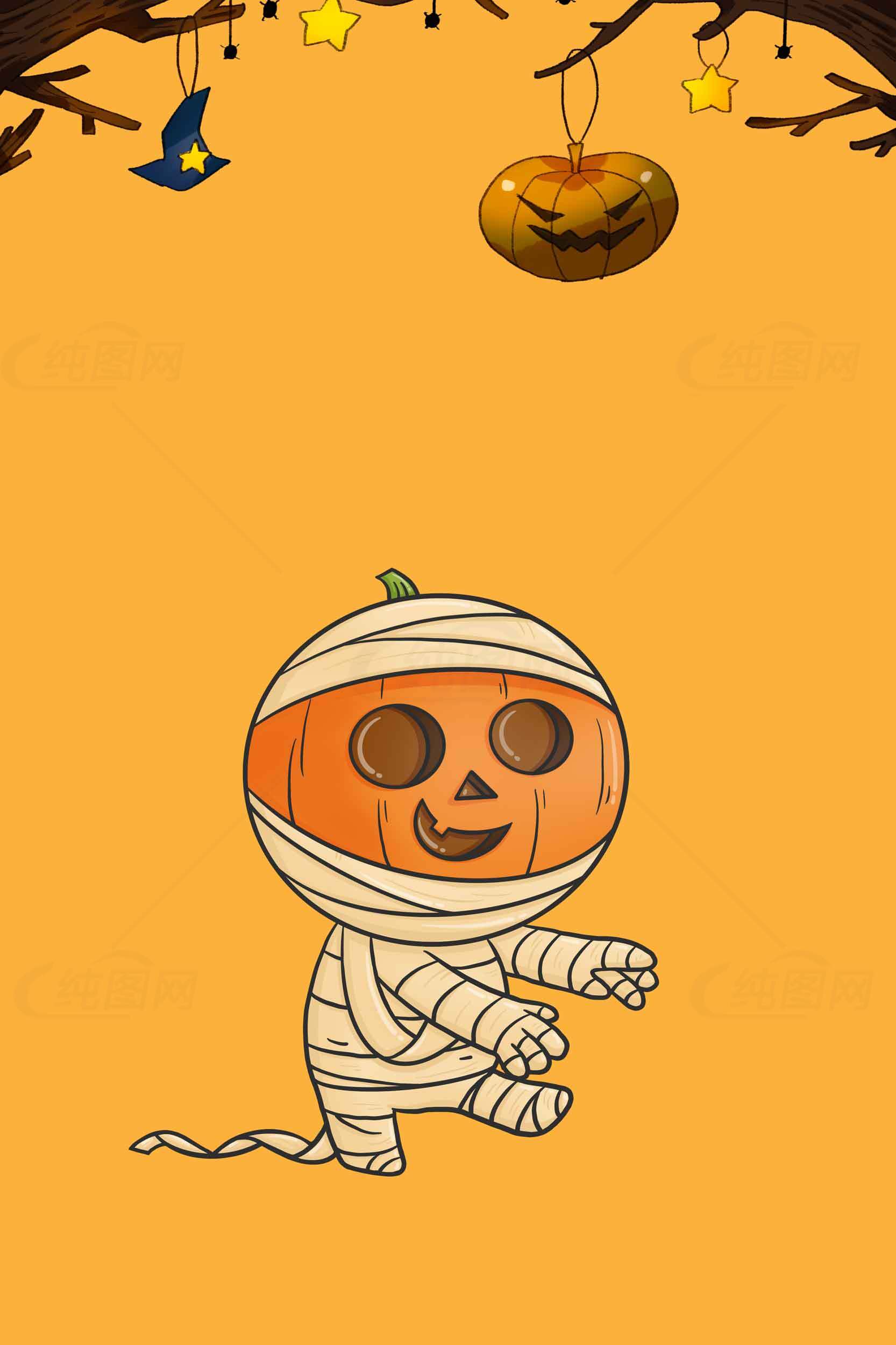 万圣节南瓜木乃伊插画背景图片素材