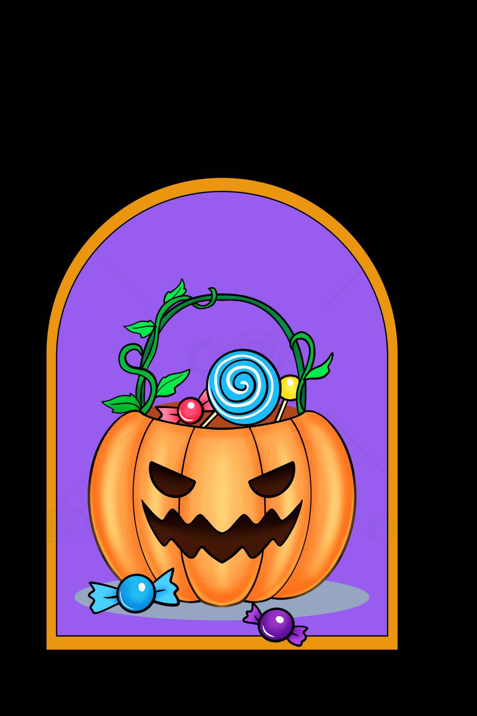 万圣节插画设计：南瓜灯与糖果元素素材