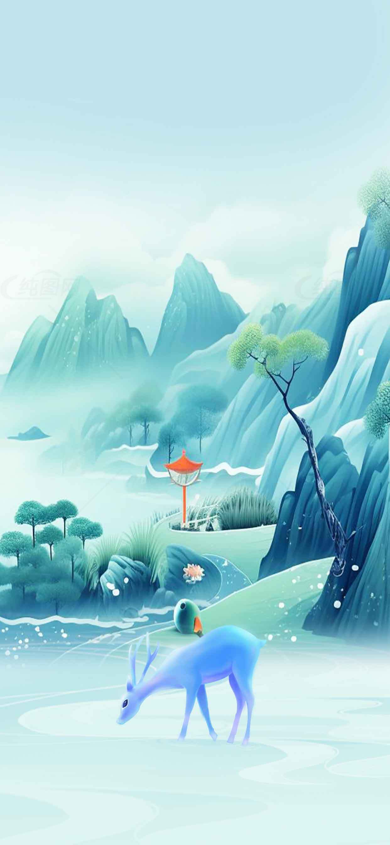 中国风山水唯美插画背景图片素材