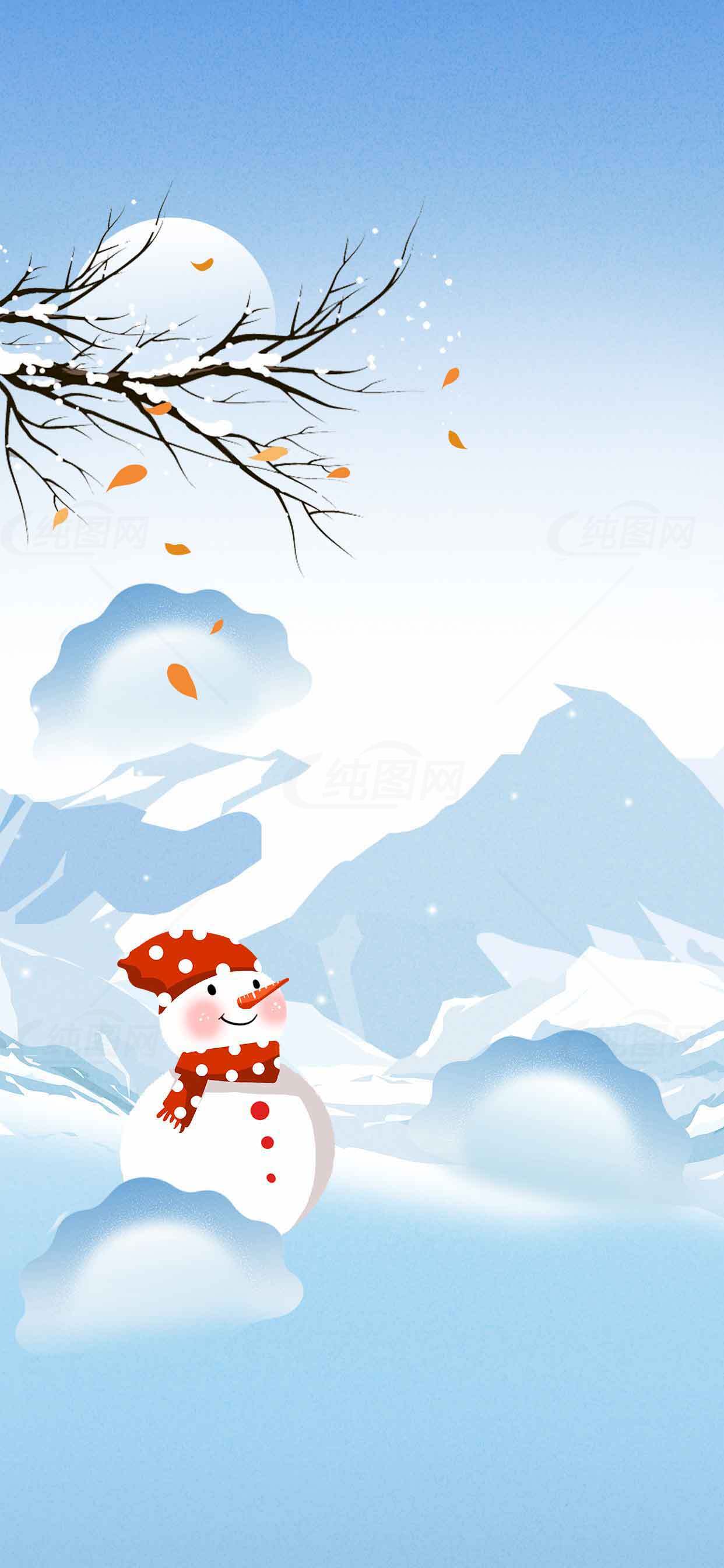 冬季雪人插画背景图片素材