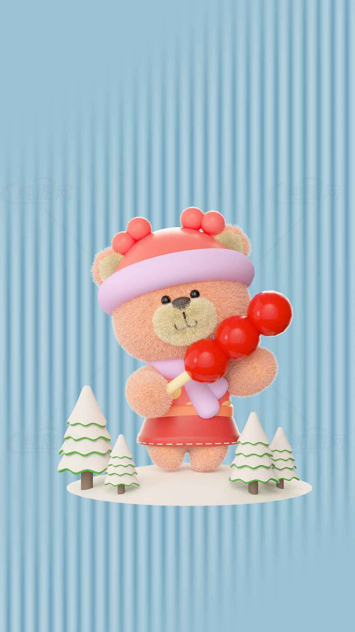 可爱冬季小熊玩偶图片SEO标题素材