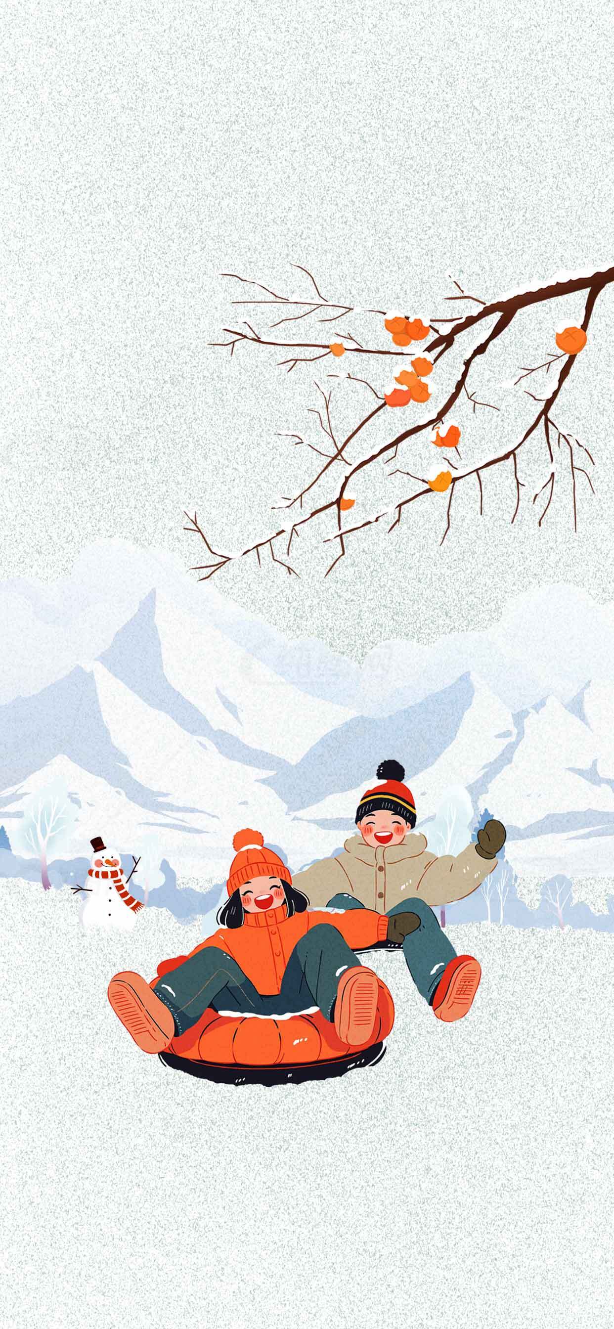 冬季雪地滑雪趣味活动插画素材