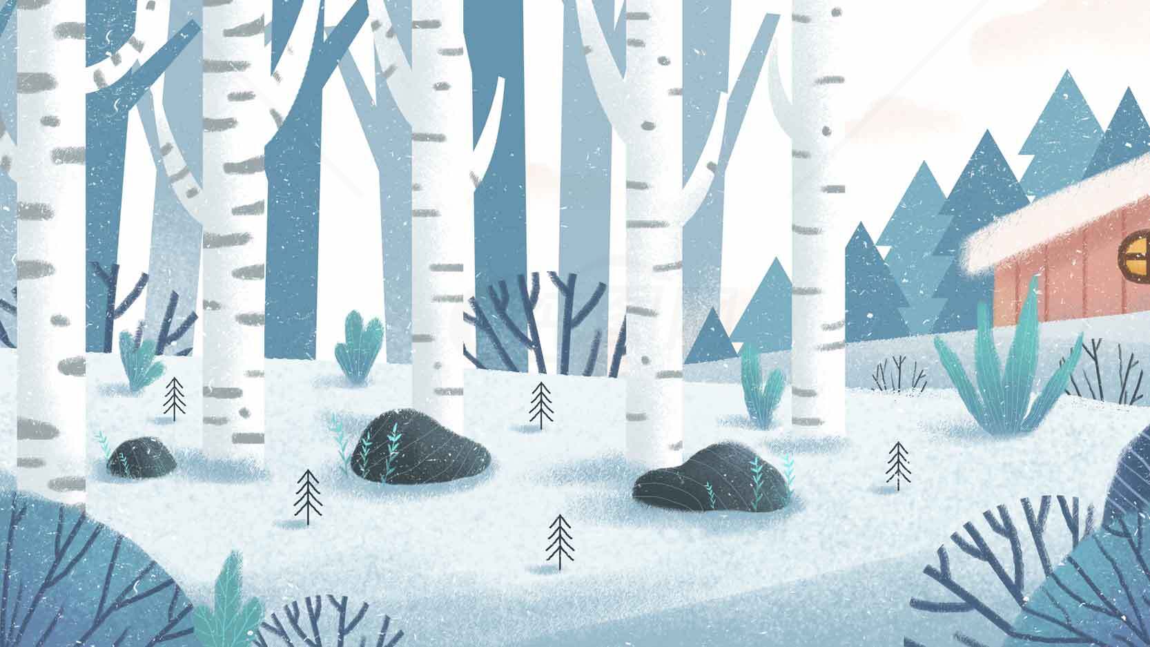 冬季森林插画风景图片素材