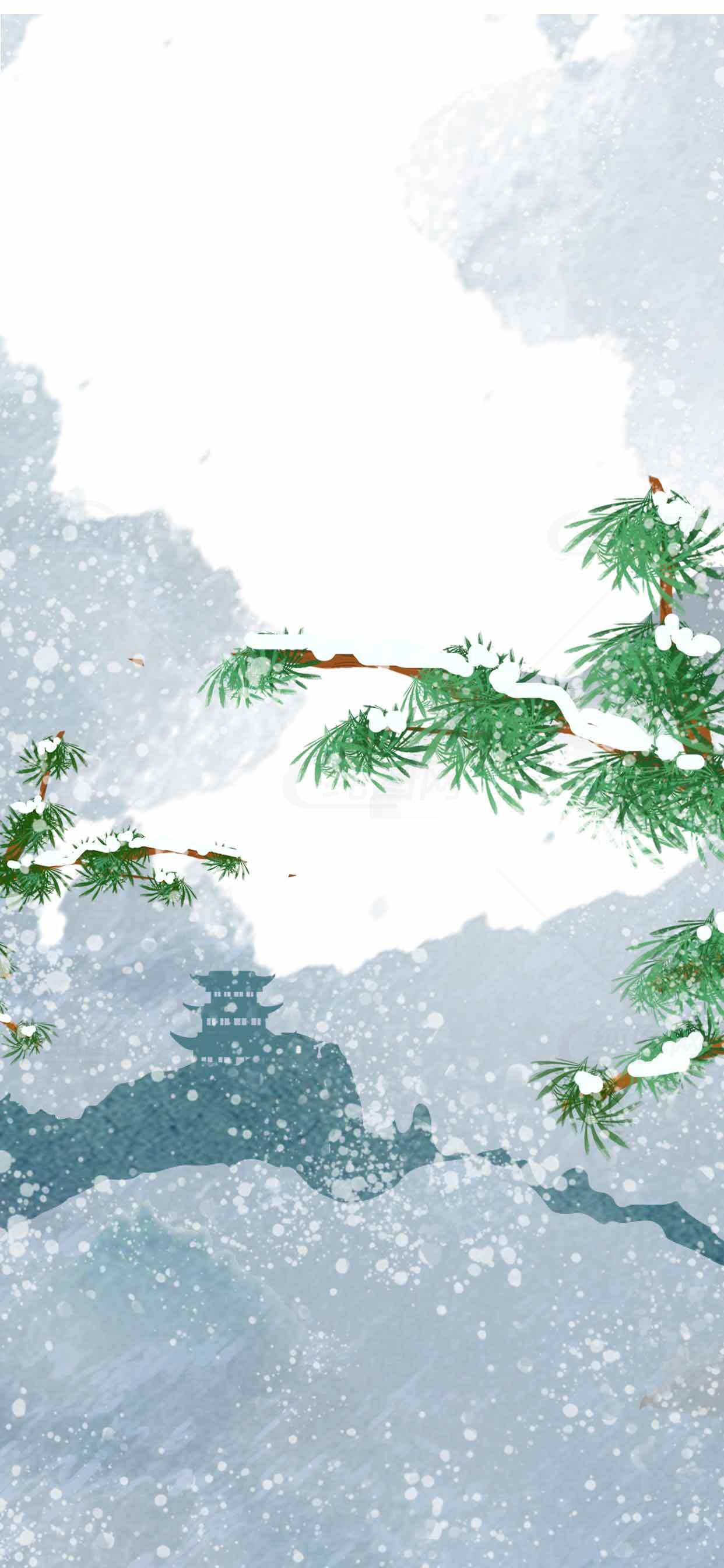 冬日雪景水墨画风背景素材