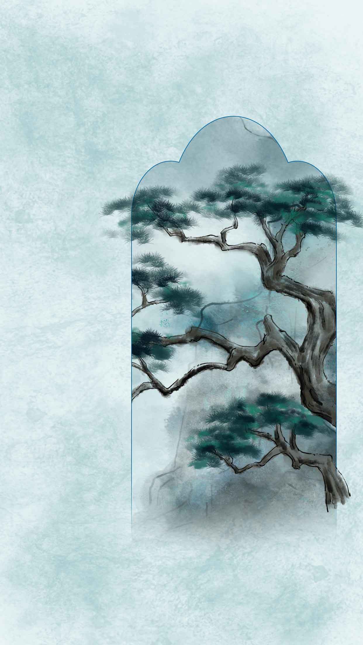 中国风水墨画松树意境壁纸素材