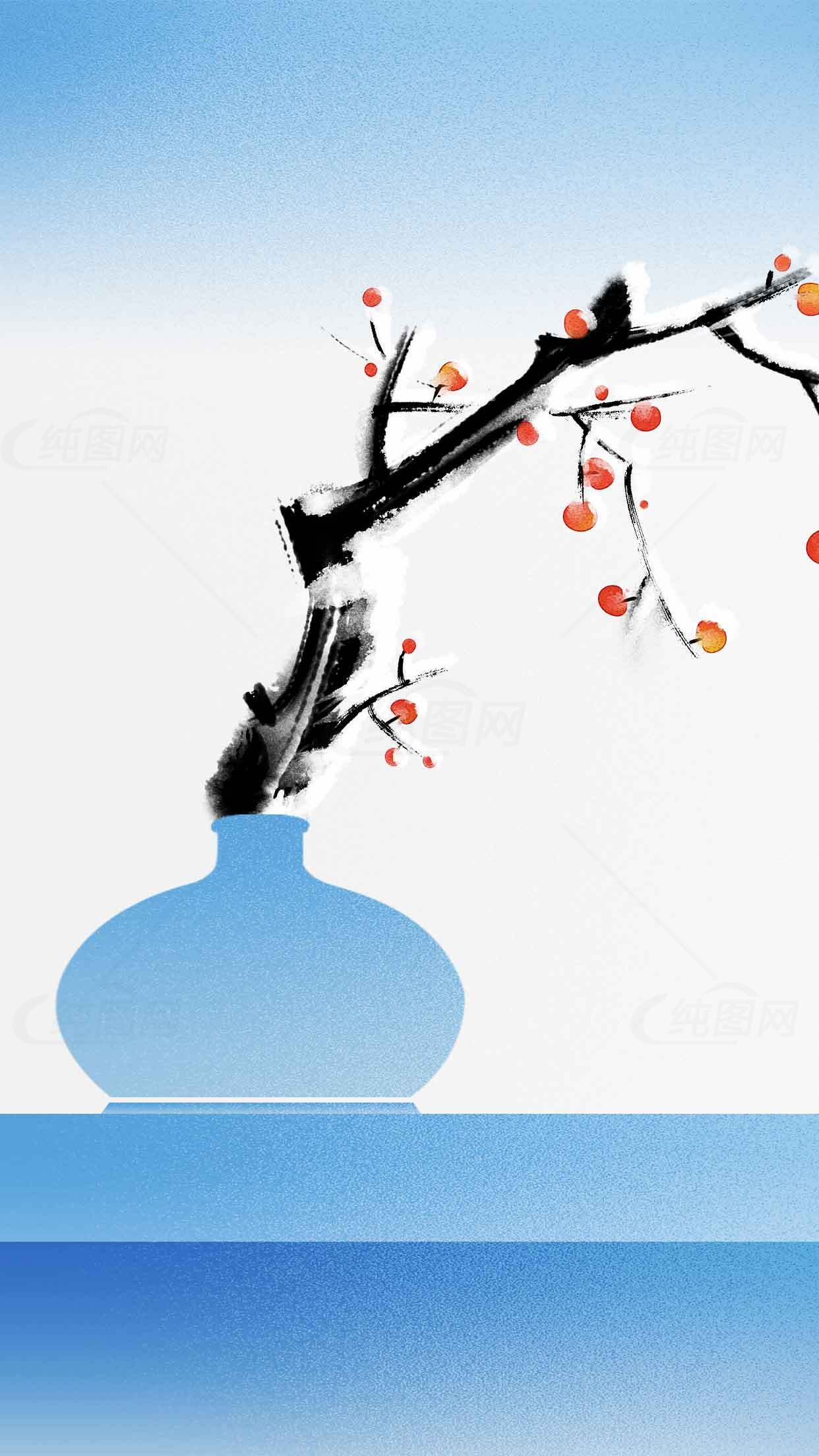 简约水墨风梅花插画图片素材