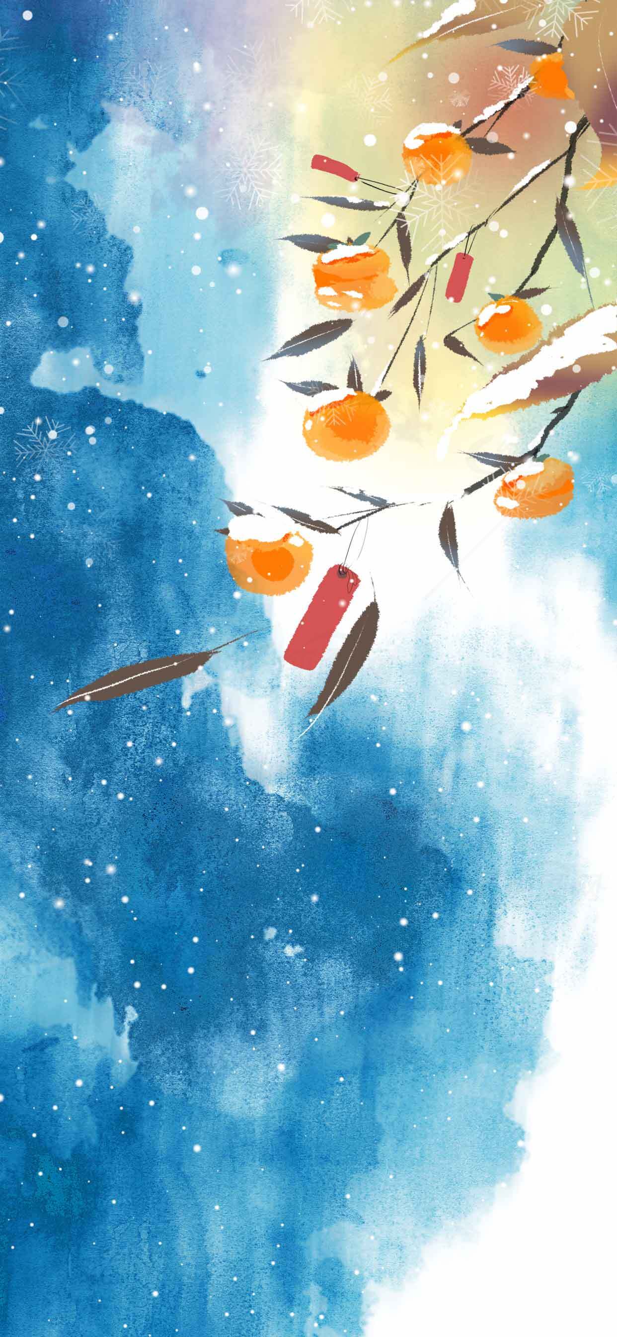 唯美水彩柿子树背景图片素材