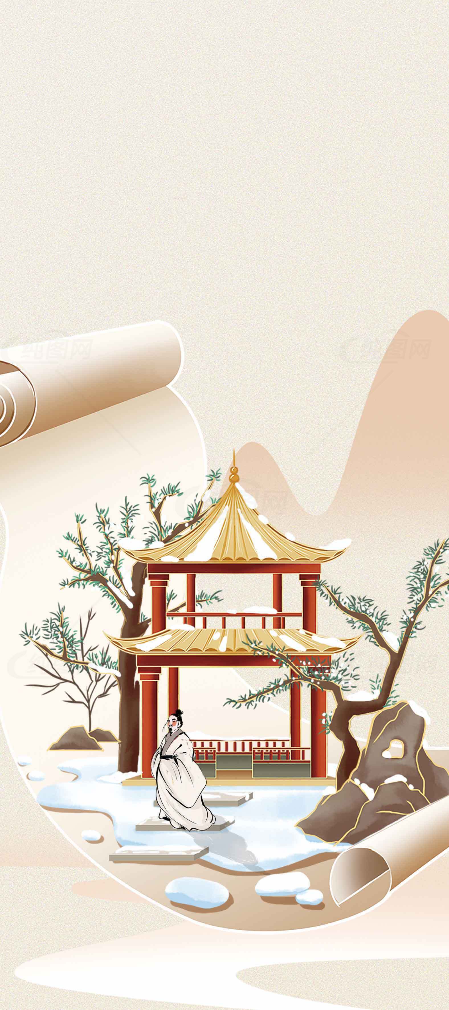 中国古典山水画风格背景图片素材