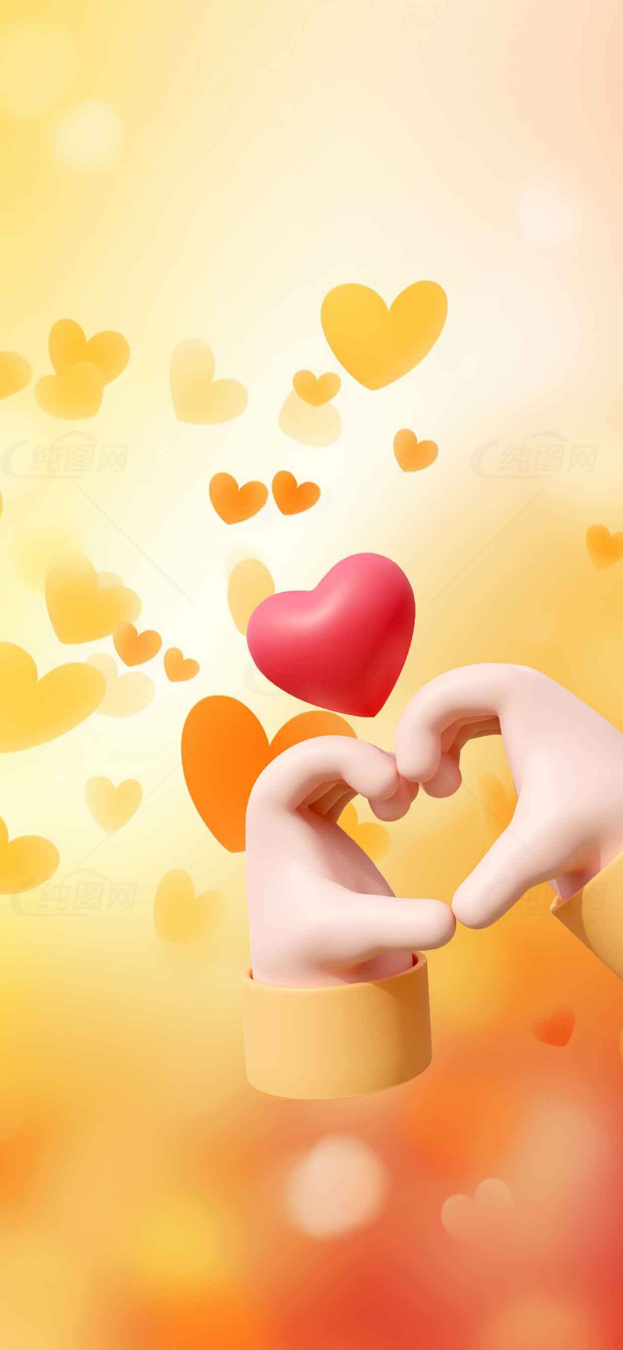 浪漫心形手势与爱心背景图片素材
