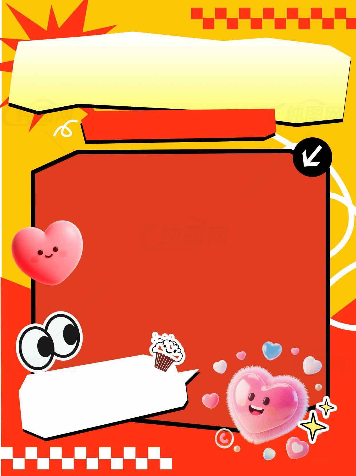 可爱卡通风格红色背景模板设计素材