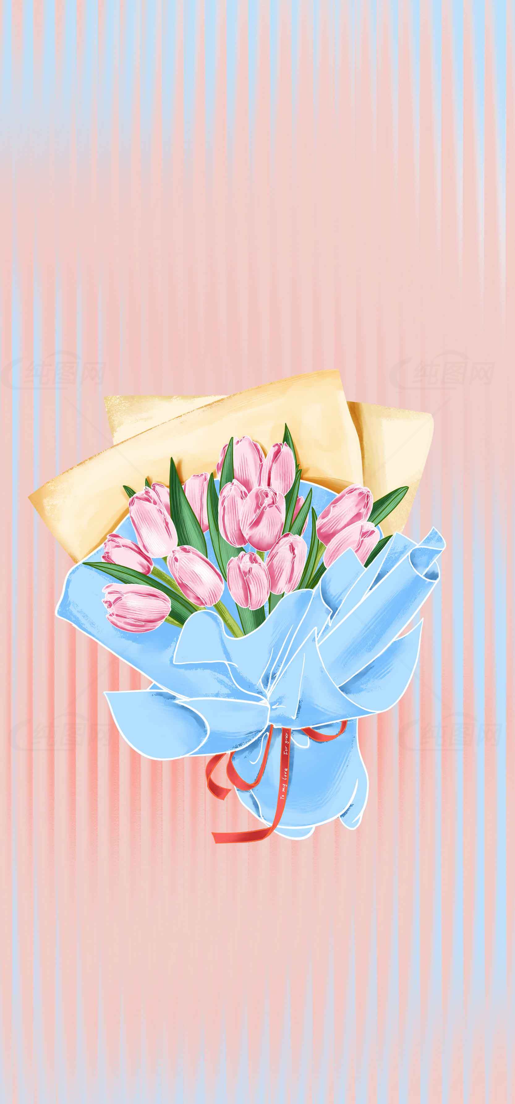 粉色郁金香花束背景图片素材