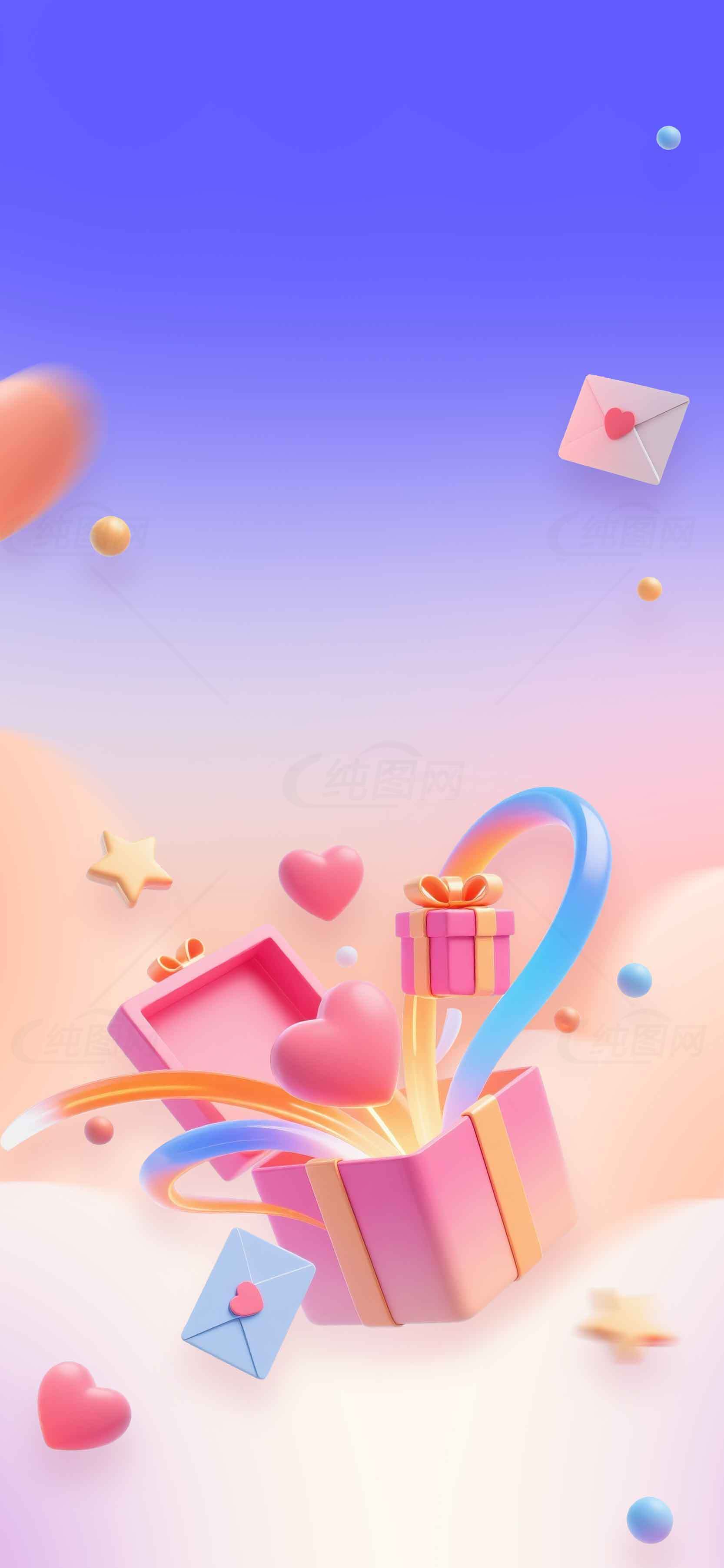 浪漫礼物与爱心主题背景图片素材