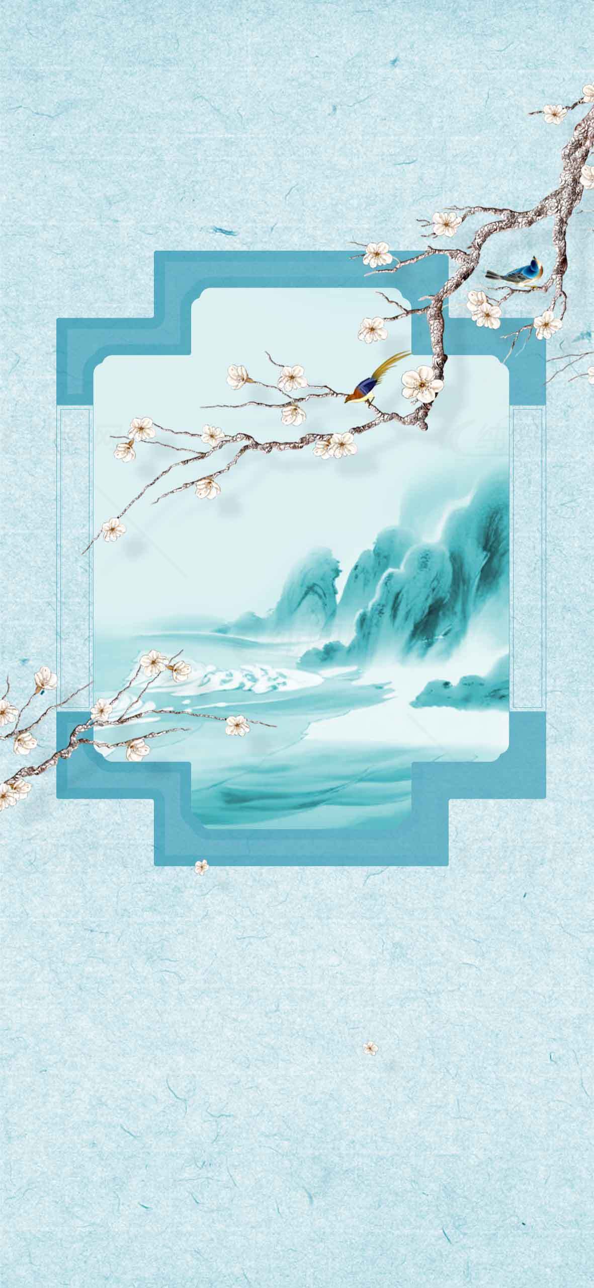 中国风水墨山水画背景素材图片