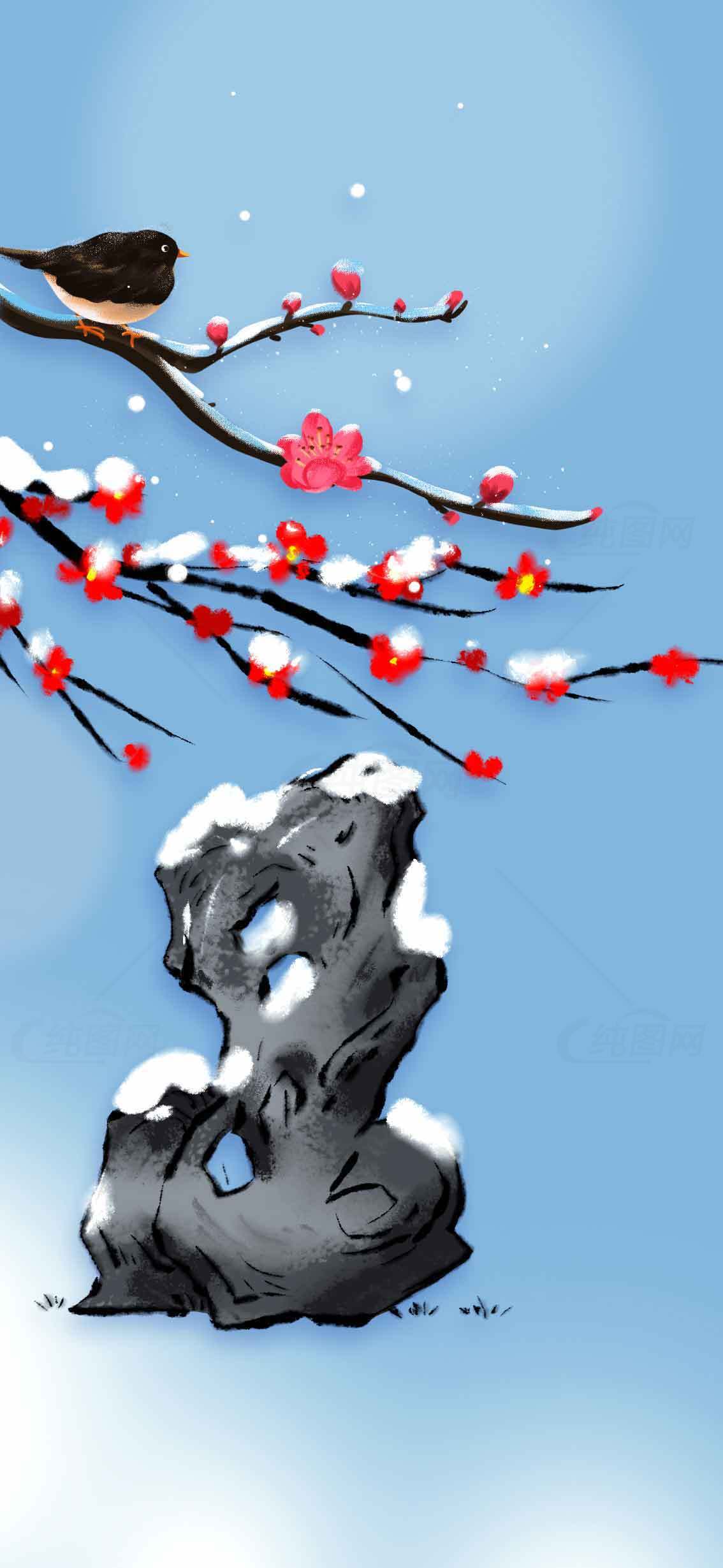 冬日梅花与寒鸦的诗意画境素材