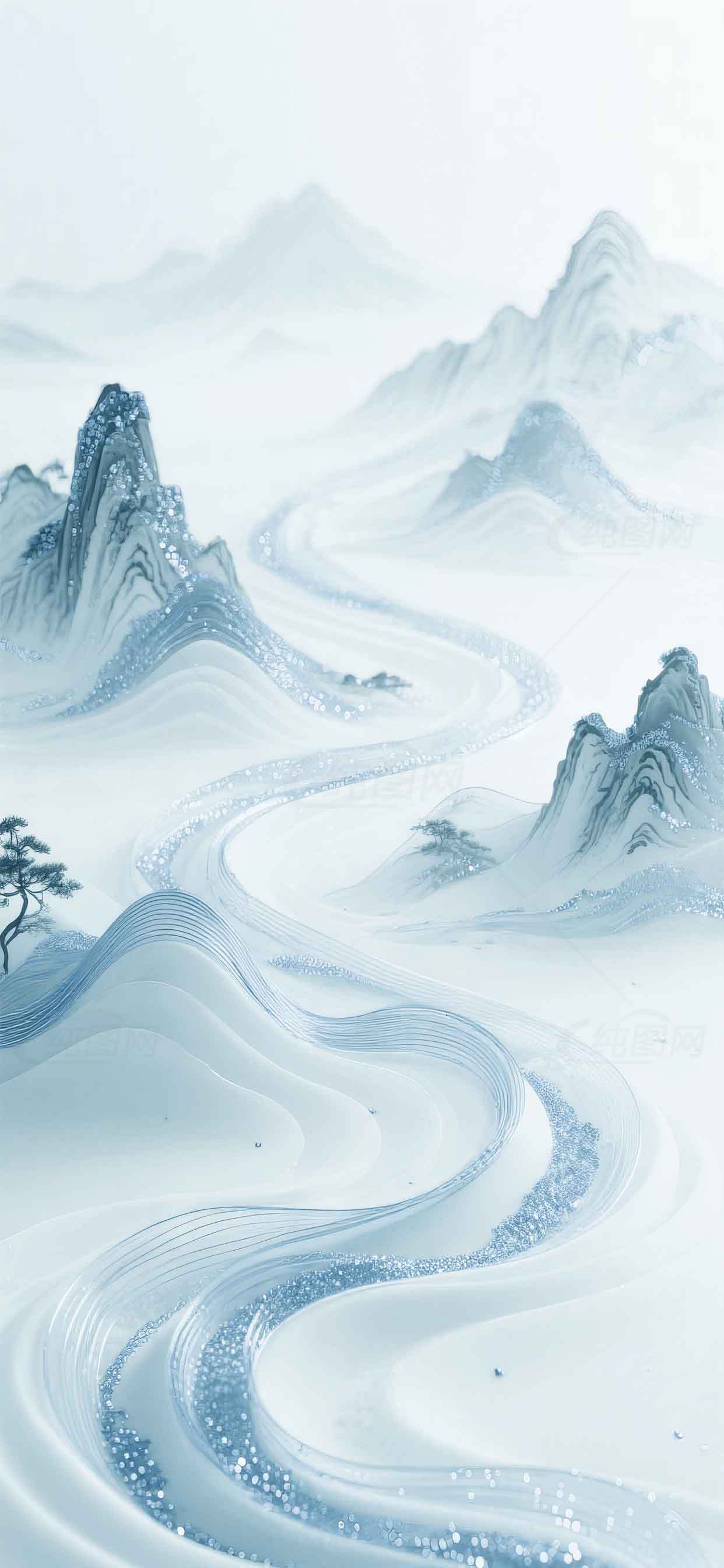 唯美中国风水墨山水画壁纸高清素材