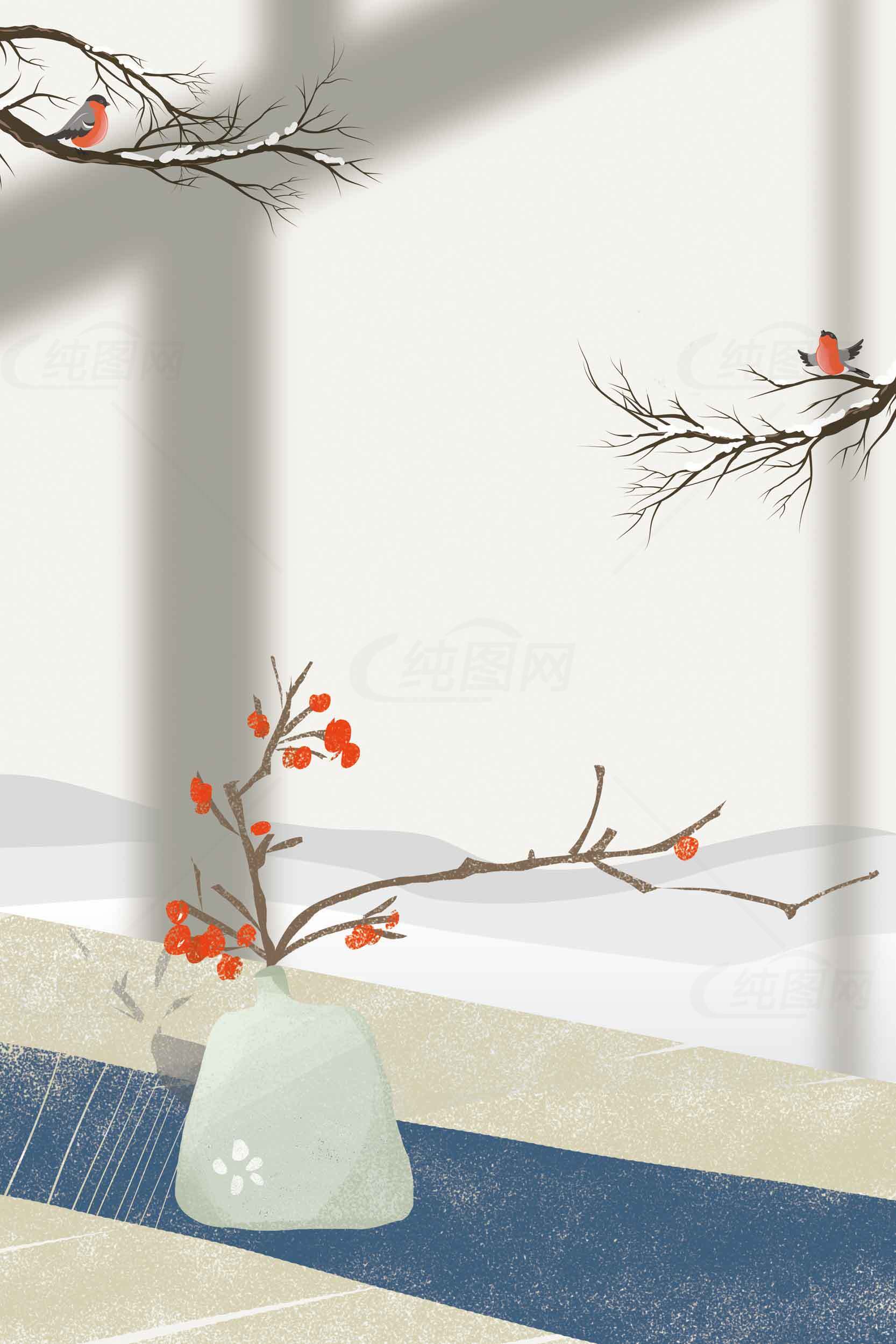 简约禅意冬日插画背景图片素材