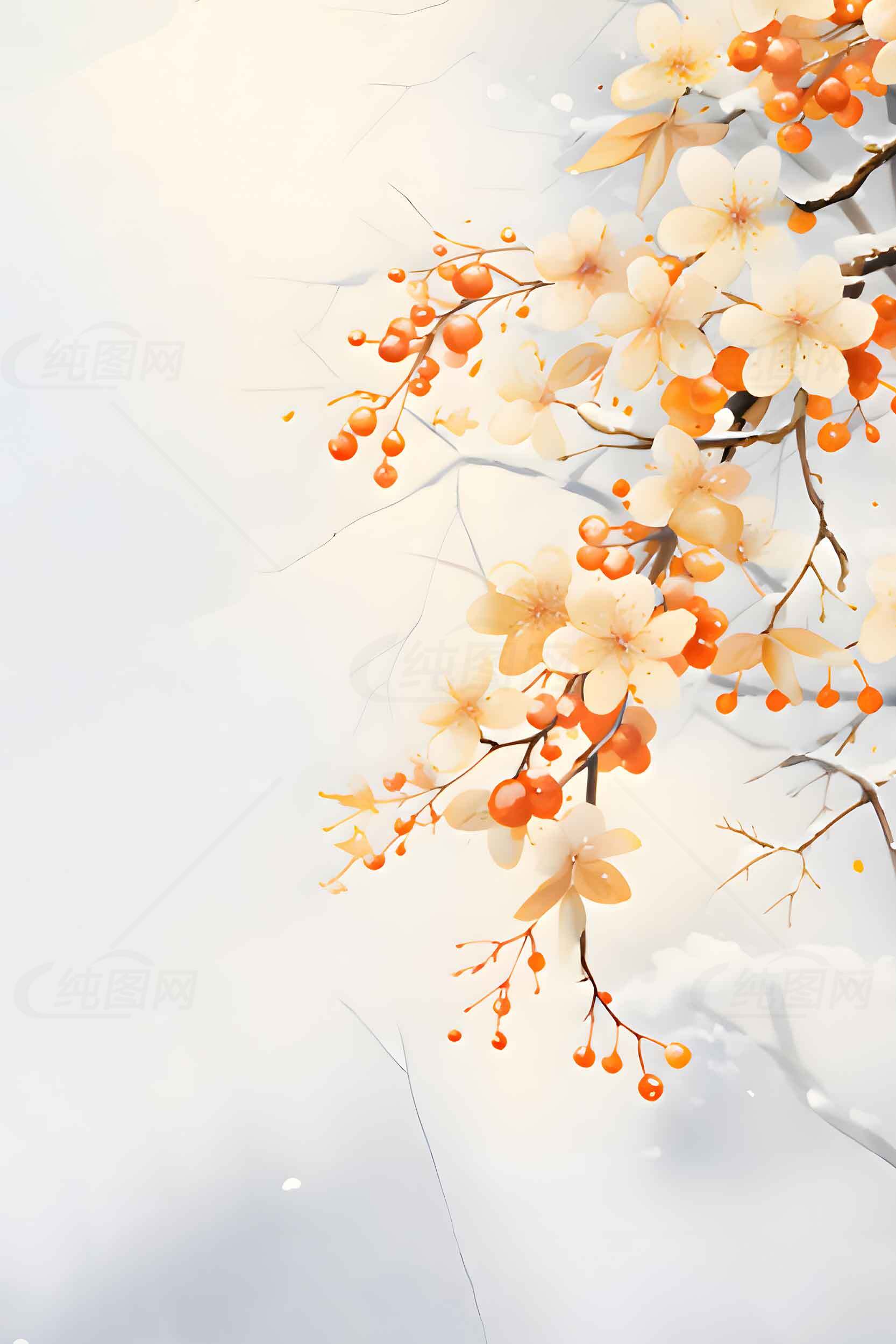 唯美橙色花卉插画背景图片素材