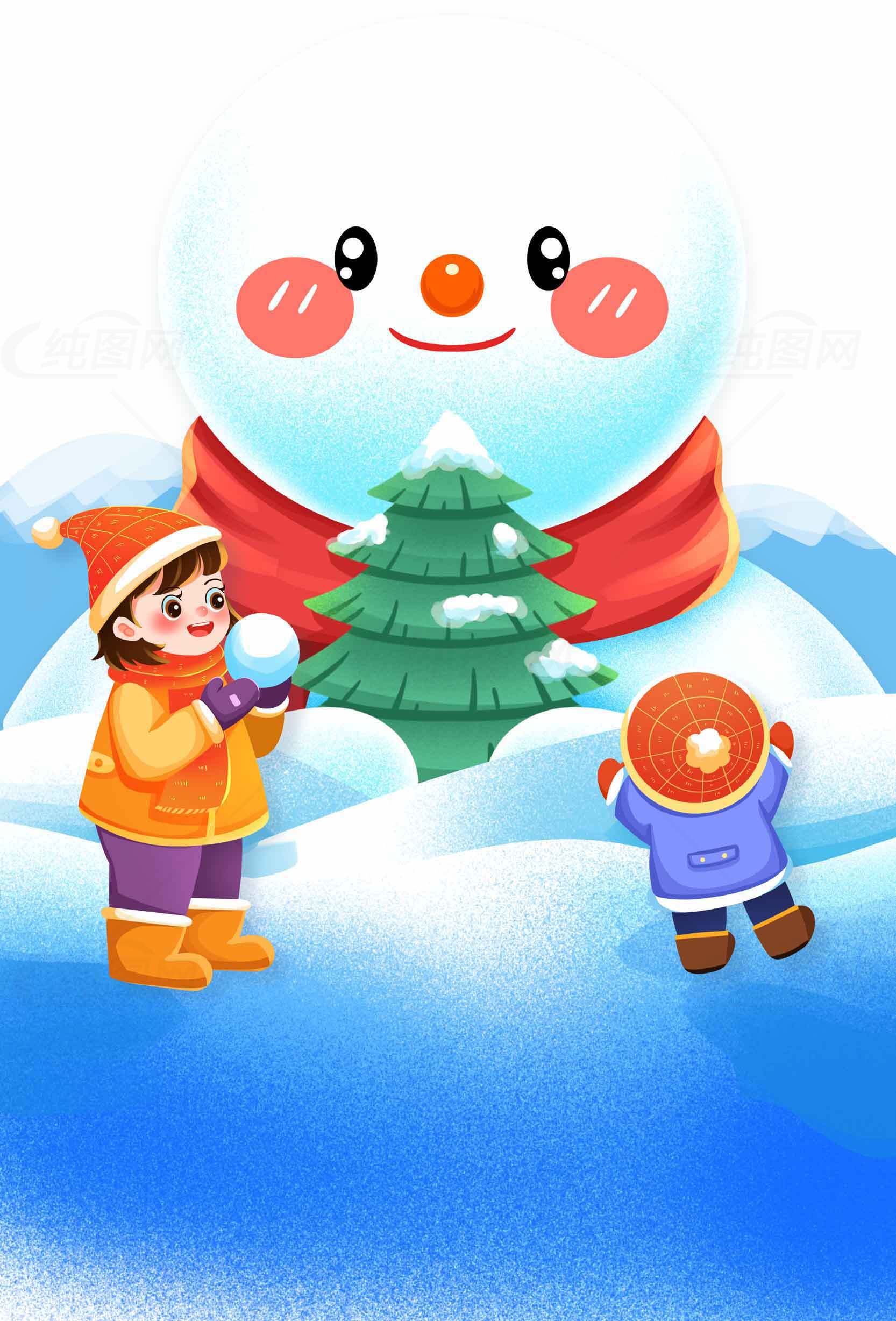 冬季雪人亲子活动插画图片素材