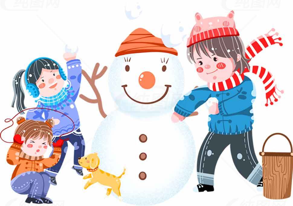 冬季亲子活动：堆雪人欢乐时光素材