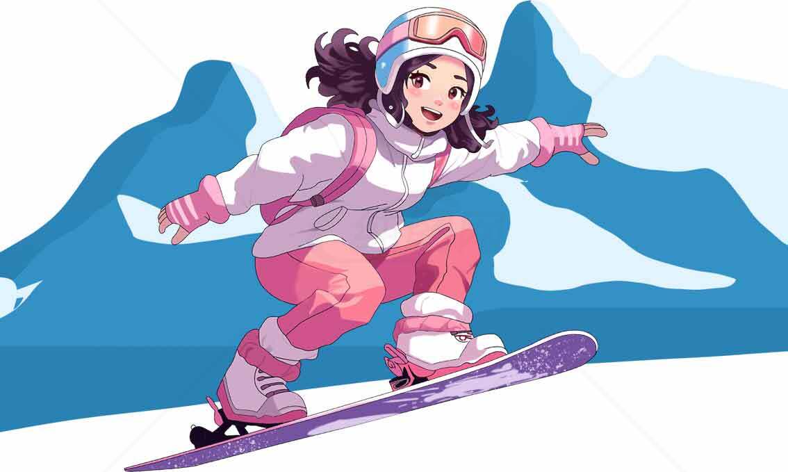 滑雪运动插画：冬季户外运动的激情与乐趣素材
