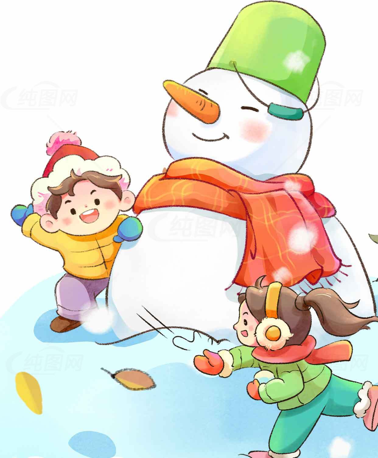 冬季亲子互动雪人插画合集素材