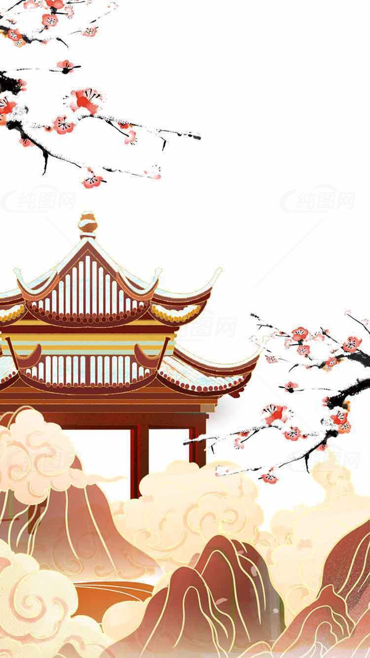中国古风山水与传统建筑插画素材