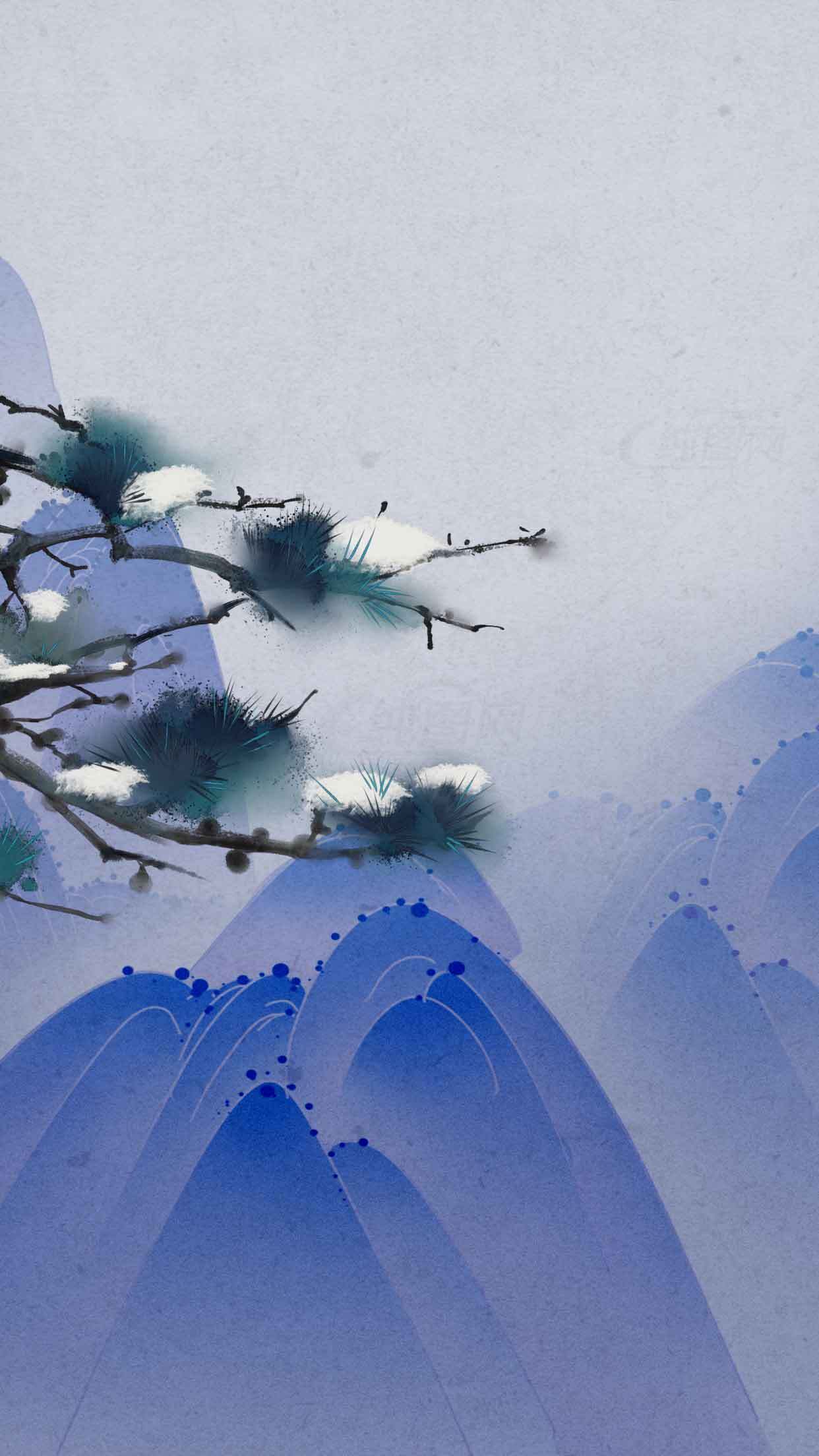 国风水墨山水画高清壁纸素材