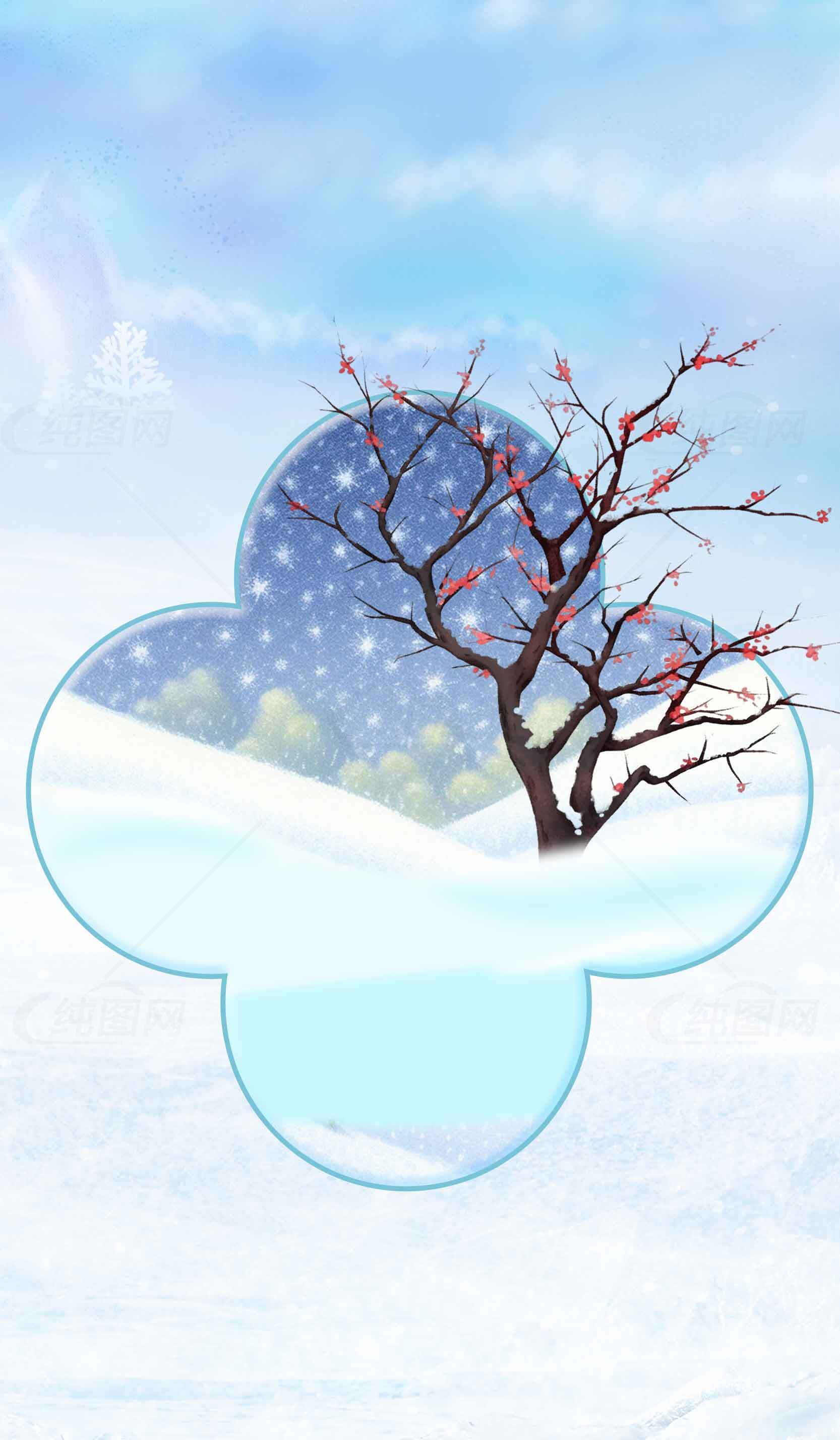 冬日雪景红梅树唯美壁纸素材