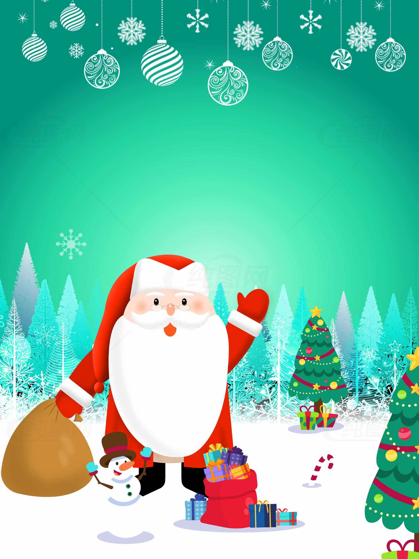圣诞节绿色背景圣诞老人图片素材