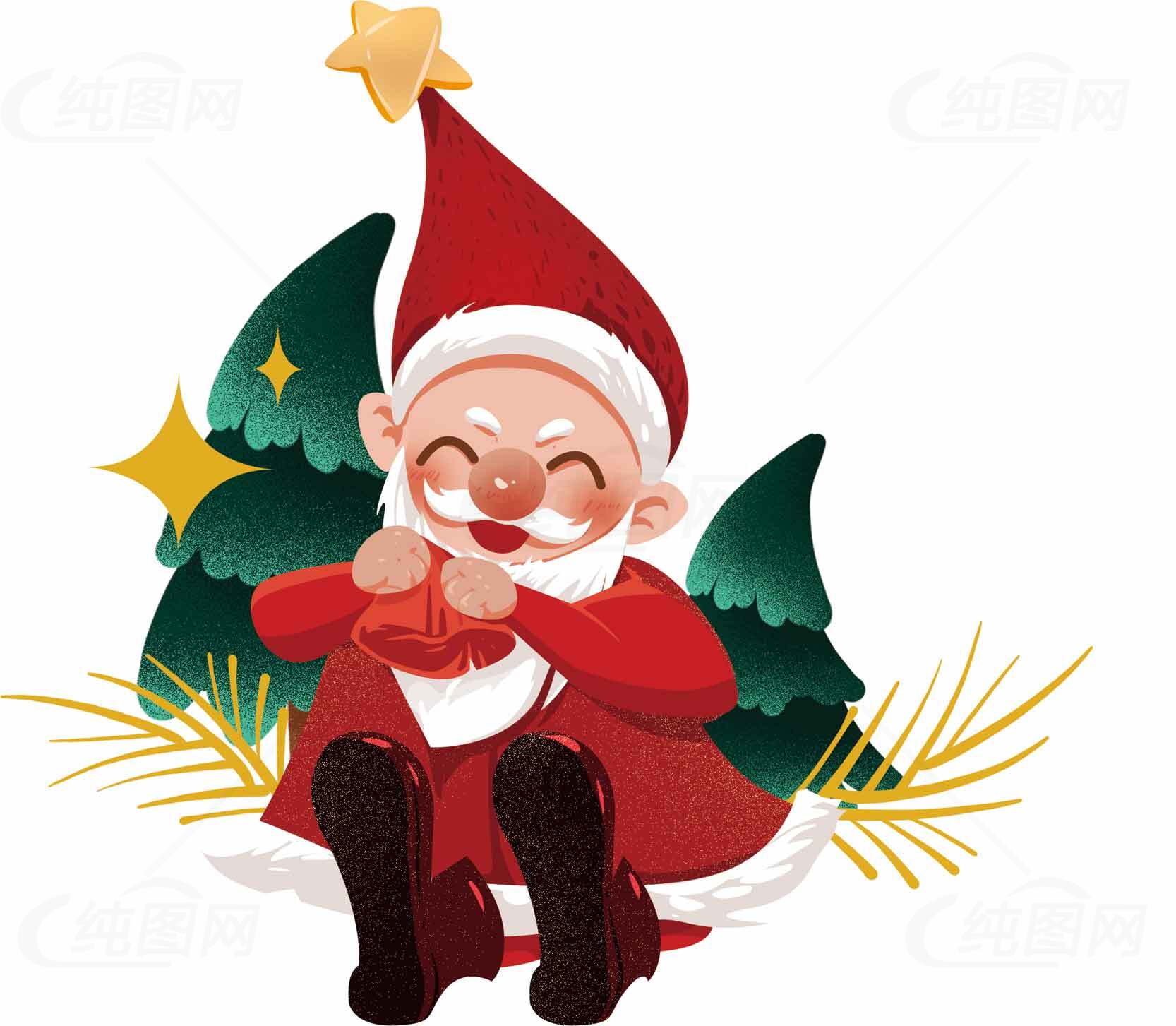圣诞老人与圣诞树插画设计素材