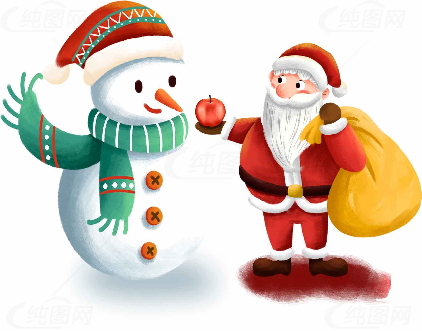 圣诞老人和雪人节日插画图片素材