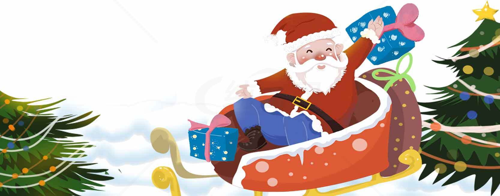 圣诞老人雪橇送礼物插画图片素材