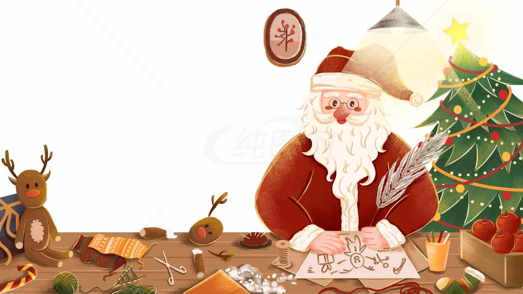 圣诞老人手工制作圣诞礼物插画图片素材