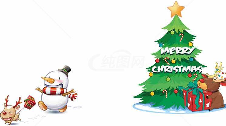 圣诞节雪人与圣诞树插画图片素材