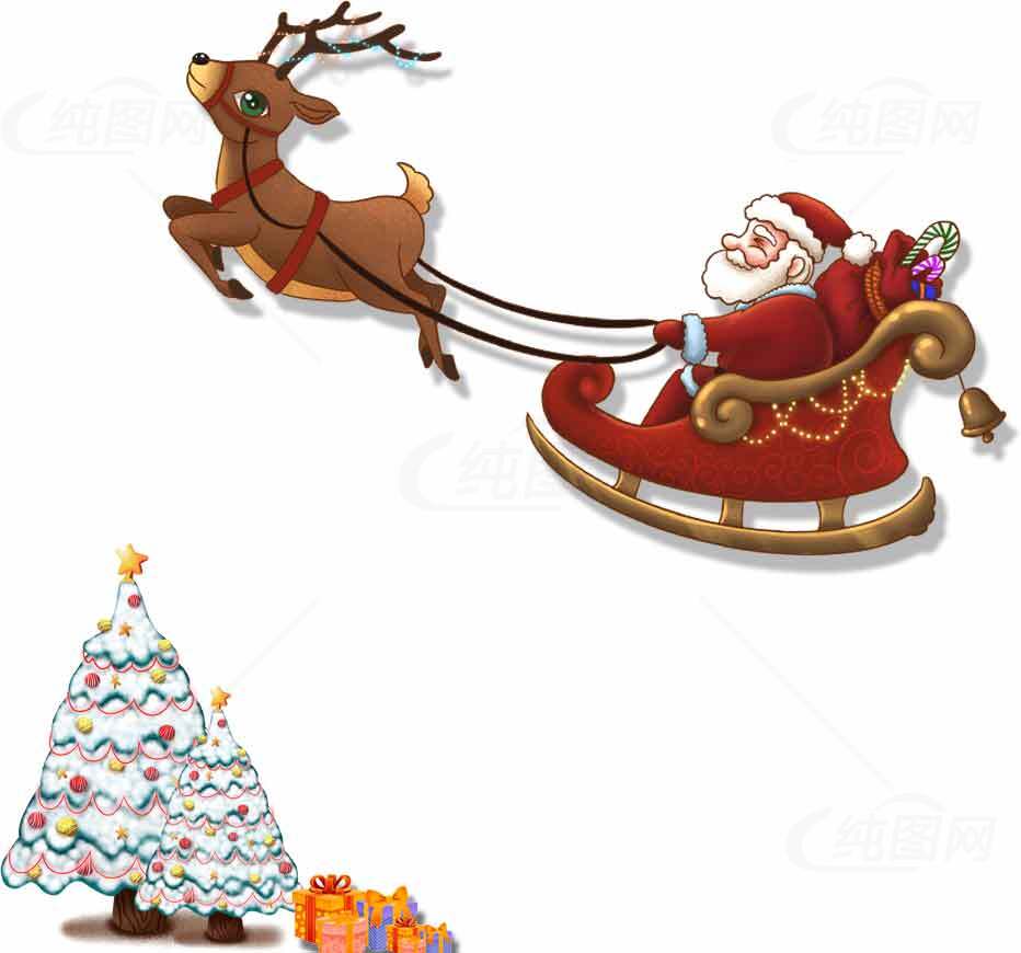 圣诞老人雪橇与驯鹿插画图片素材