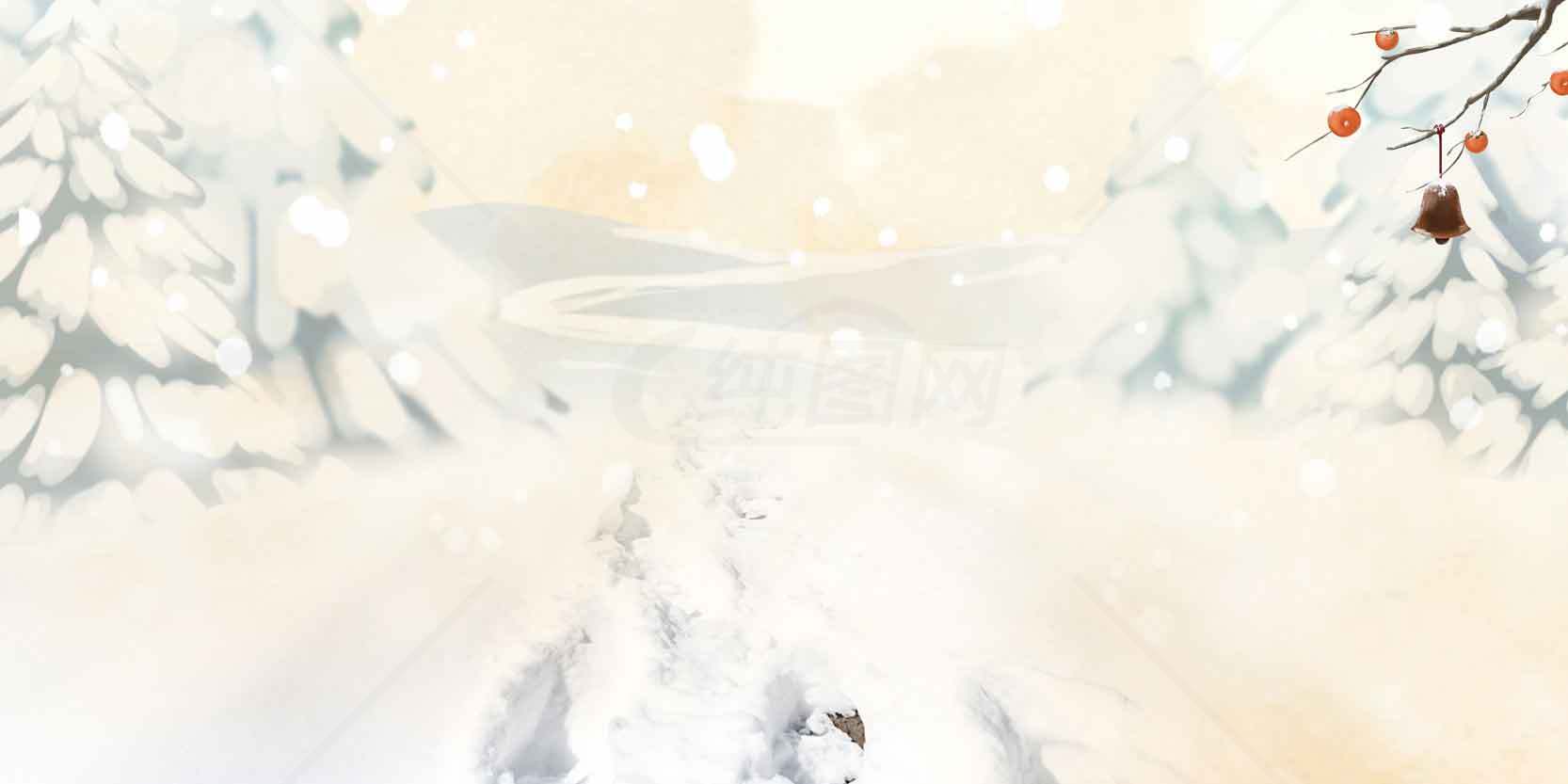 唯美冬季雪景插画背景图片素材