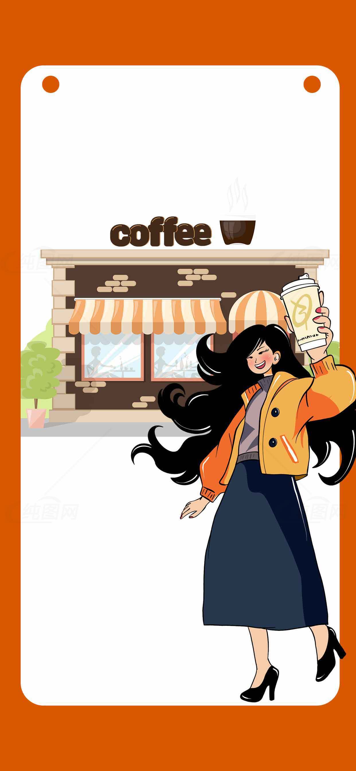 时尚女性与咖啡店插画设计素材