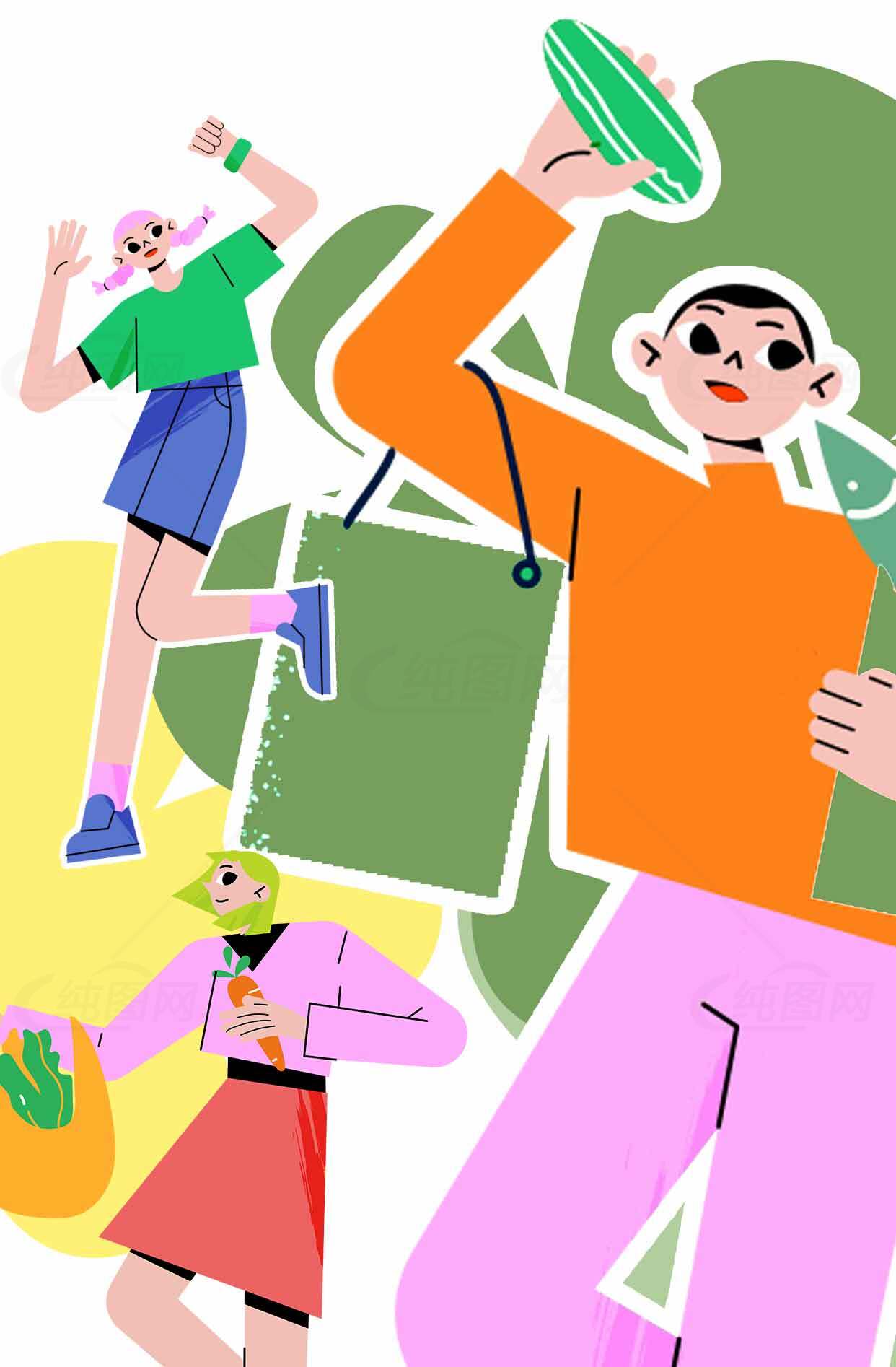 活力四射的卡通人物插画设计素材