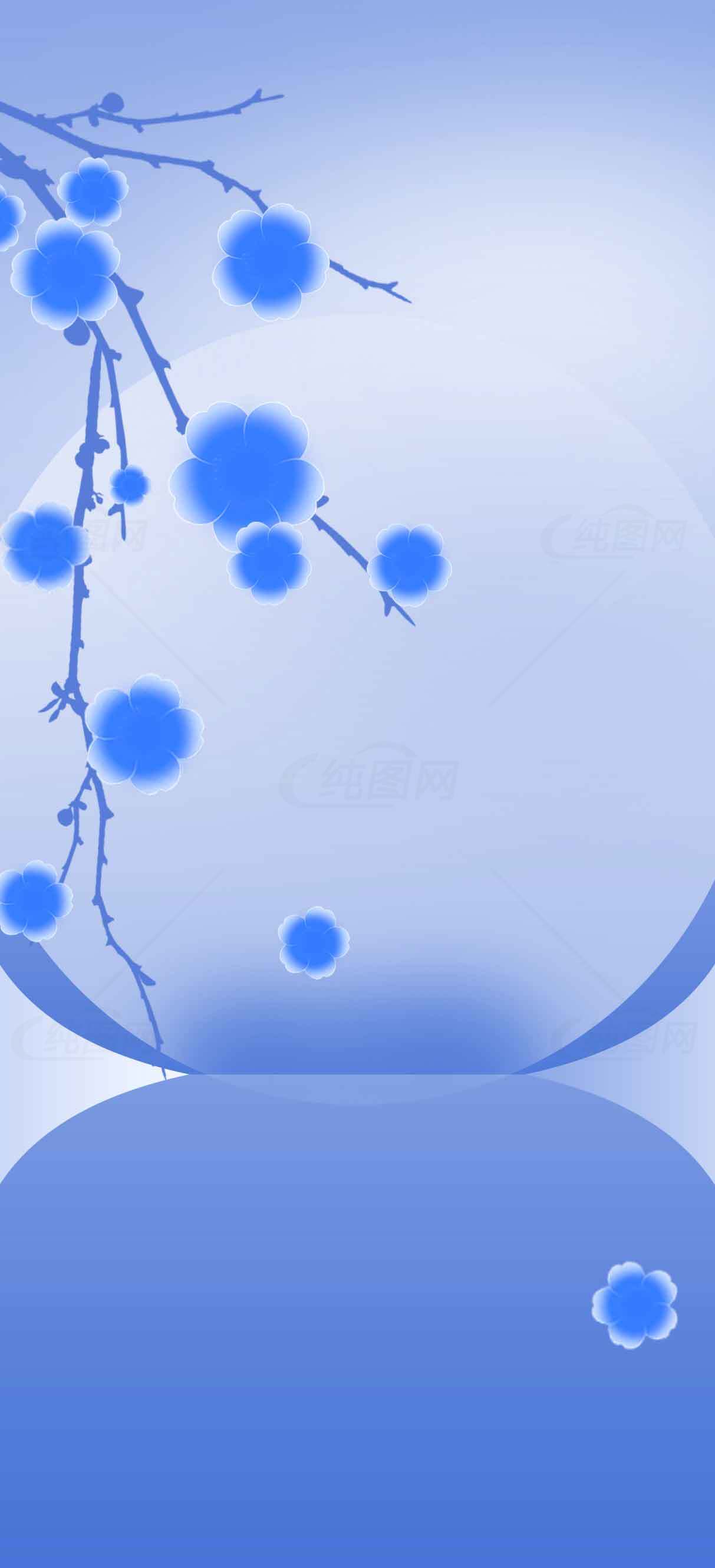 蓝色简约背景图片-唯美枝条与圆形设计素材