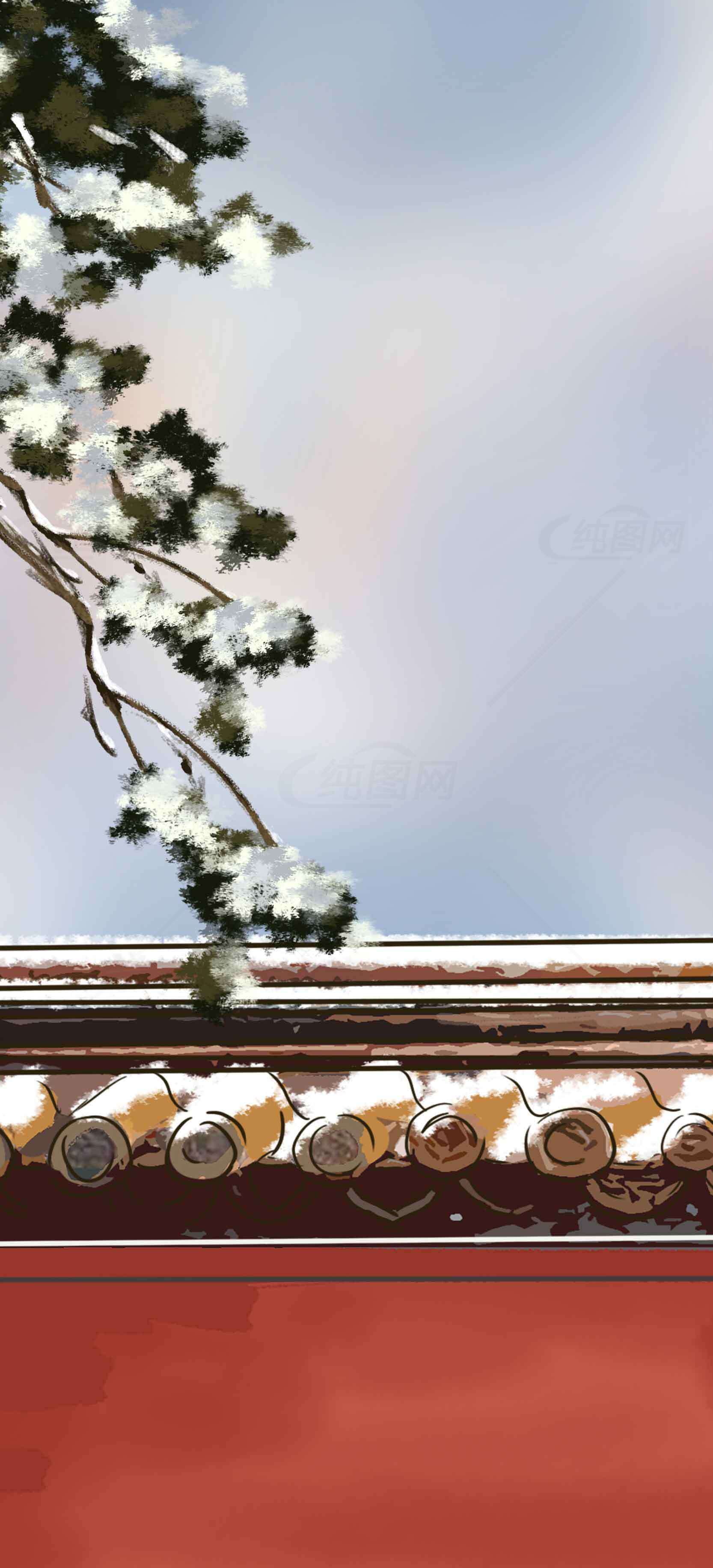 冬日故宫雪景插画唯美意境图素材