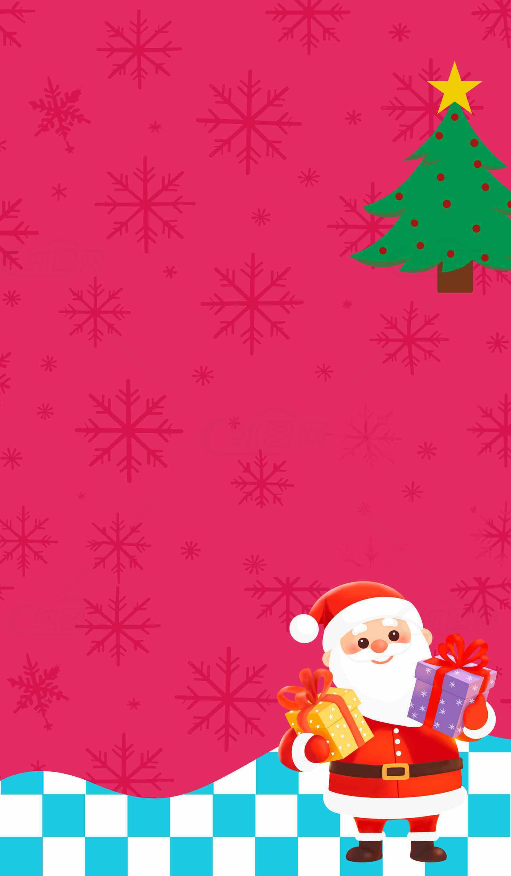 圣诞节红色背景图片-圣诞老人和圣诞树主题素材