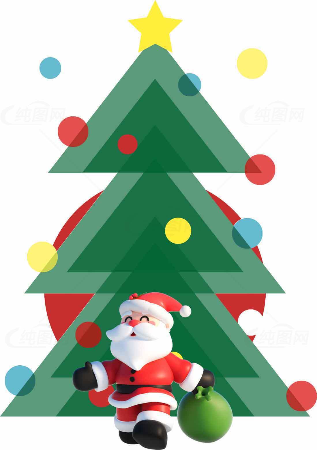 圣诞节装饰图片：圣诞老人与圣诞树素材