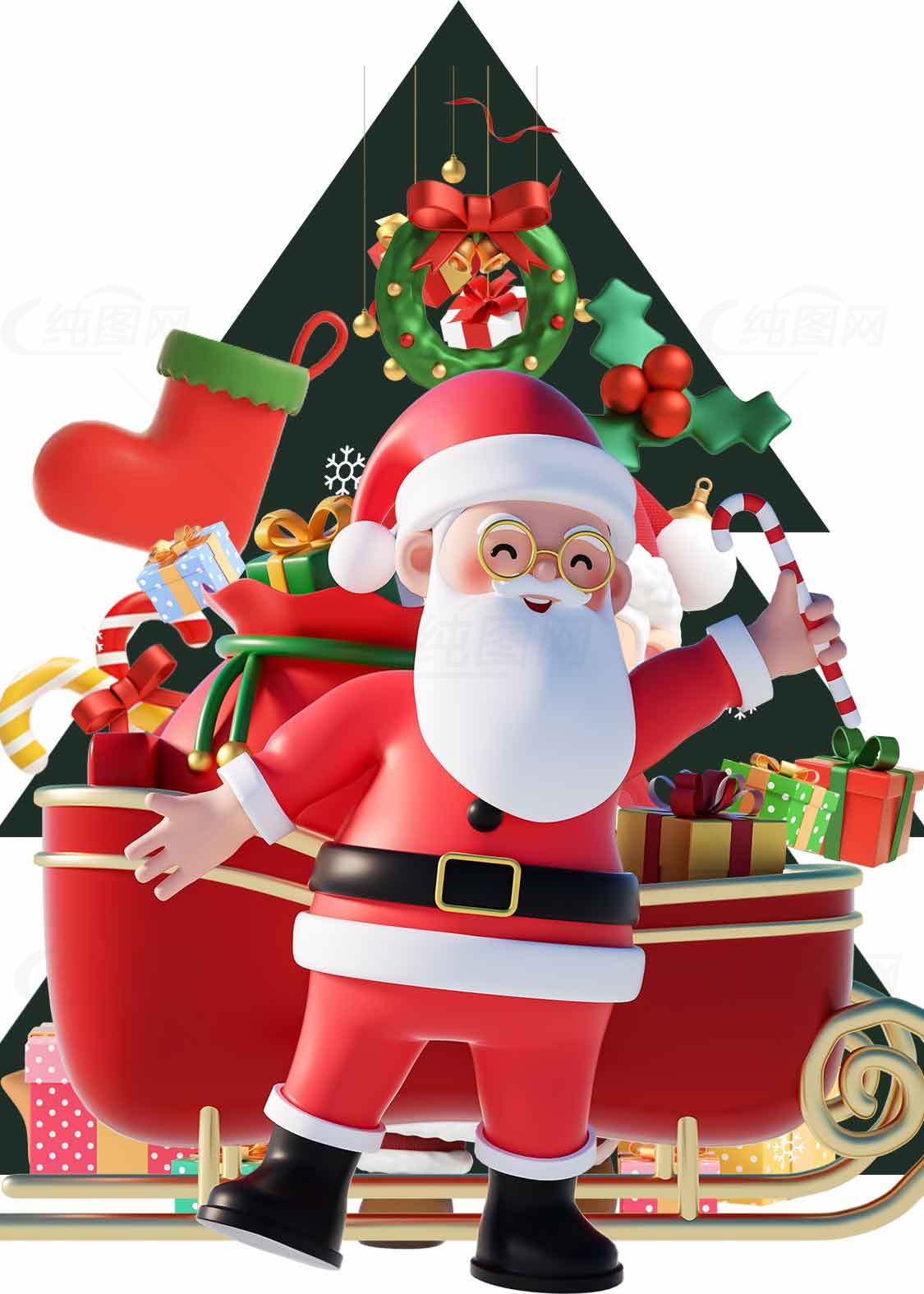 圣诞老人和礼物雪橇的节日场景素材